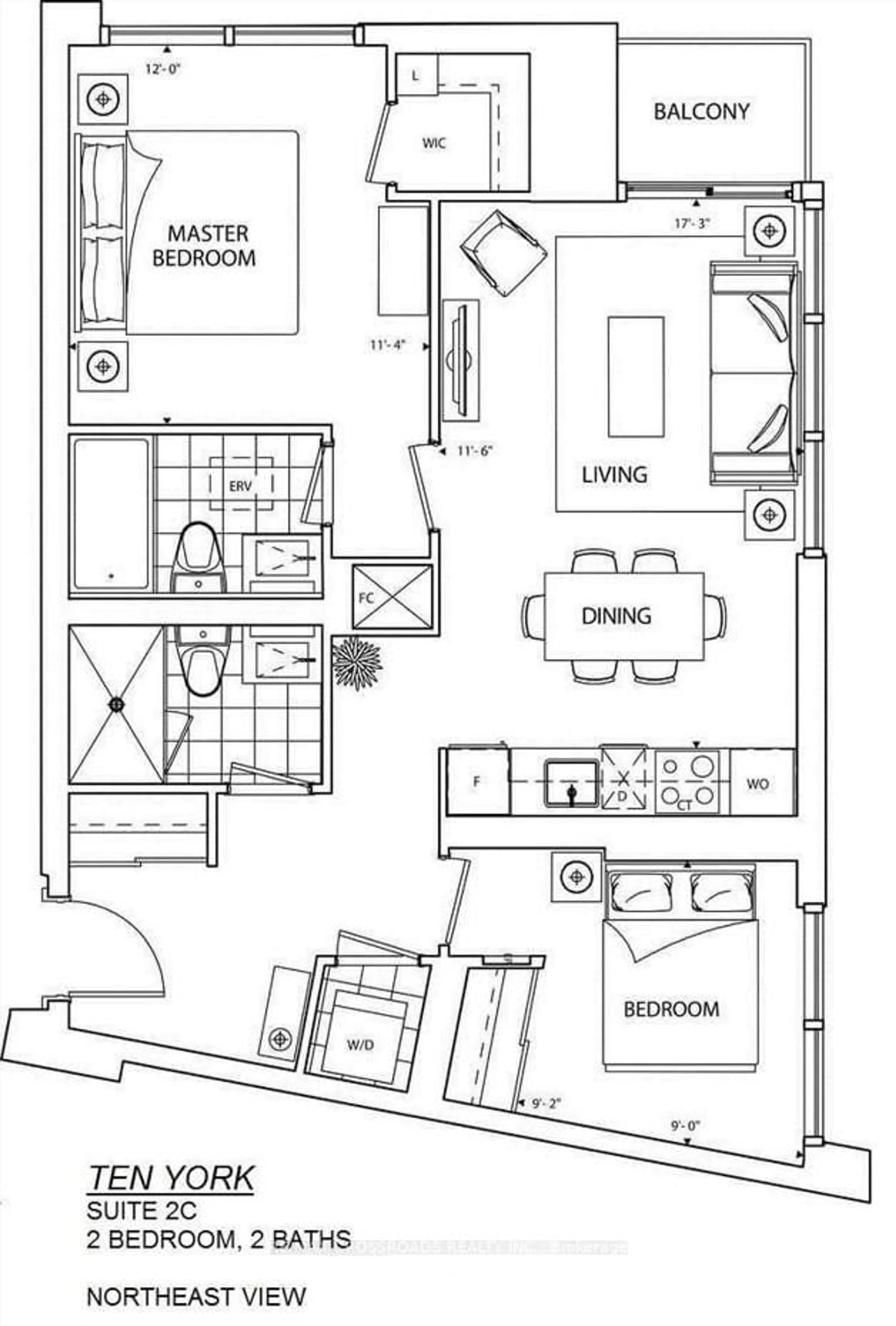 Floor plan for 10 York St #1403, Toronto Ontario M5J 2Z2