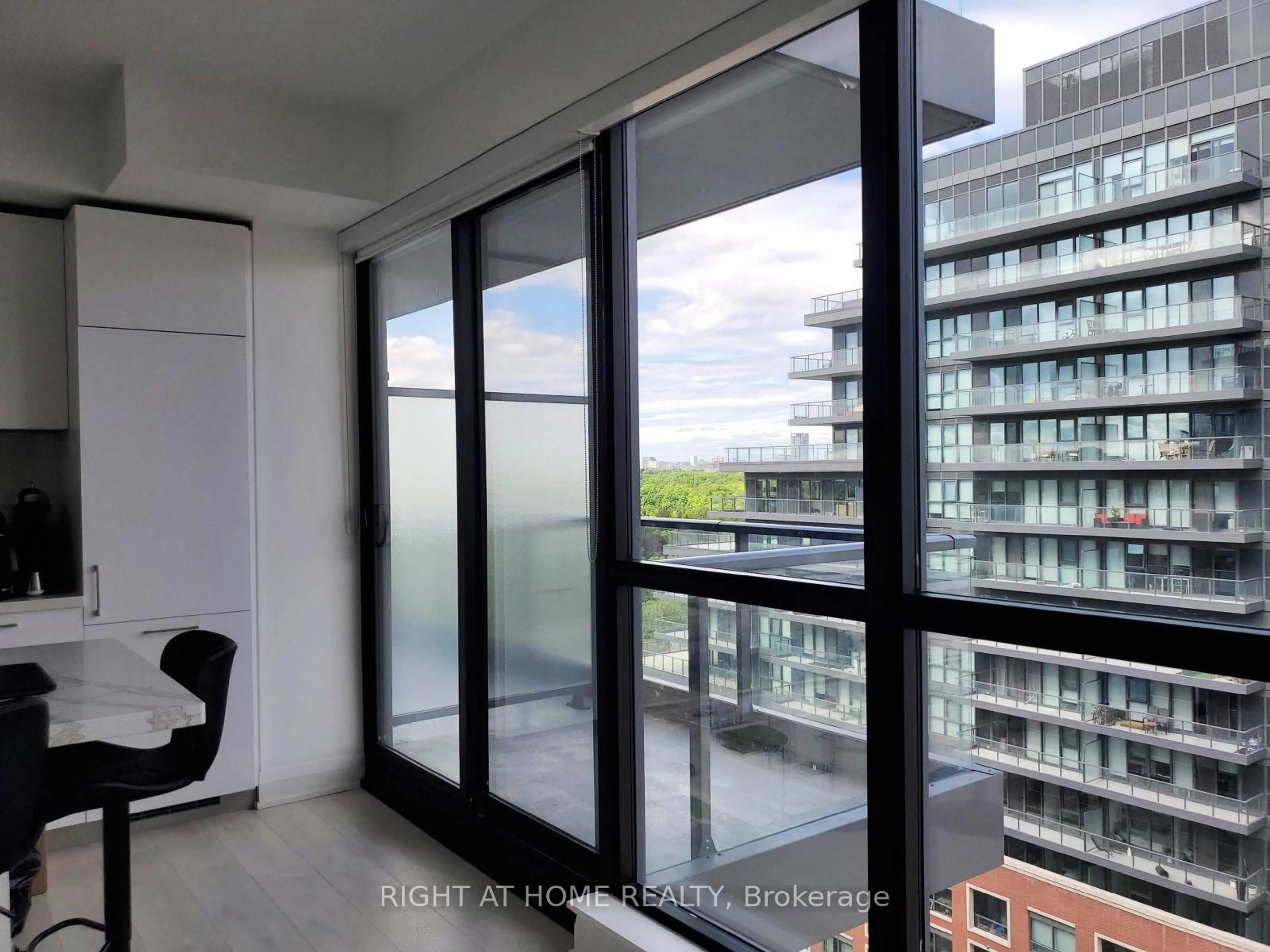 Balcony in the apartment, city buildings view from balcony for 33 Frederick Todd Way #1308, Toronto Ontario M4G 0C9