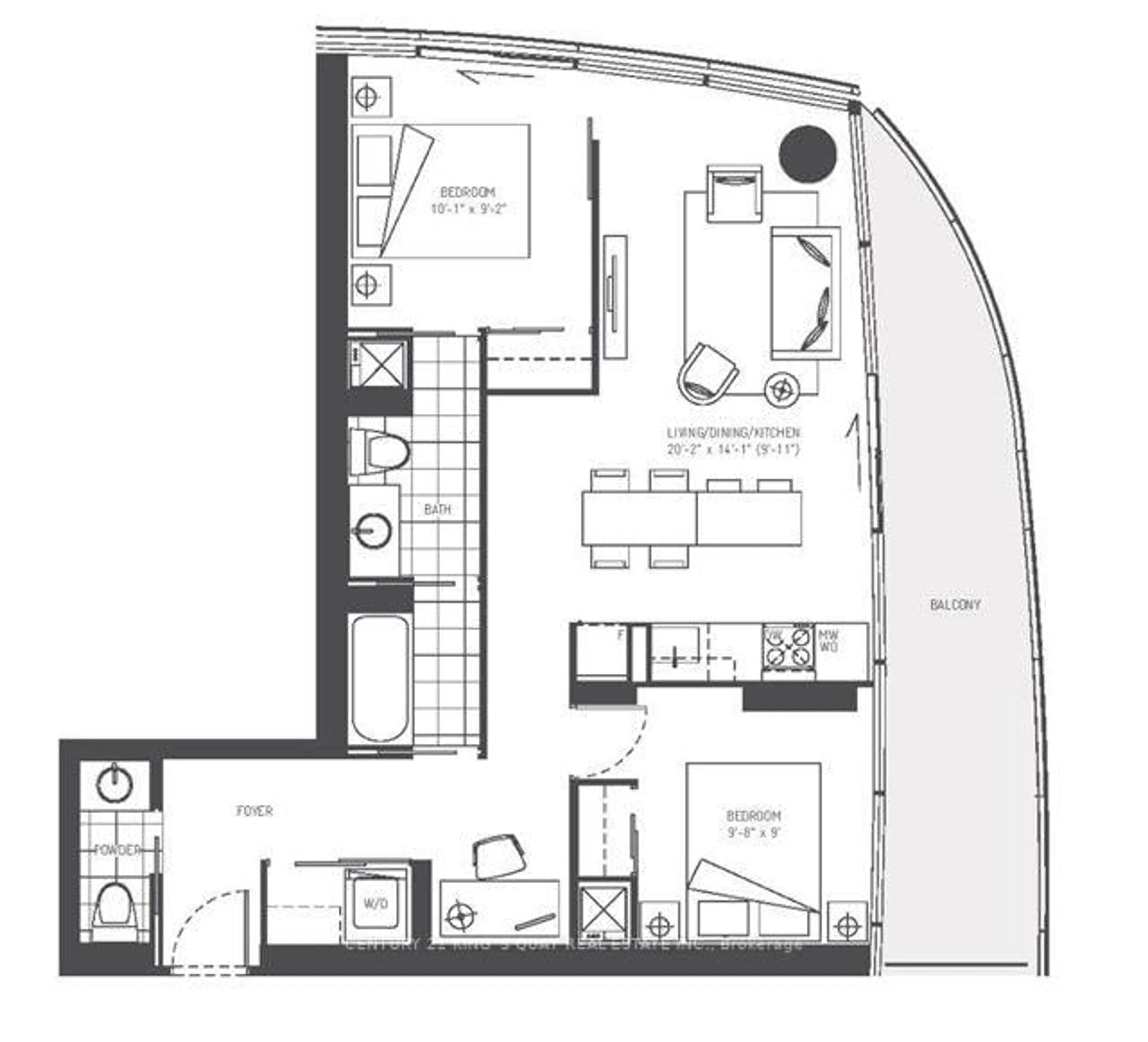 Floor plan for 12 York St #2410, Toronto Ontario M5J 0A9