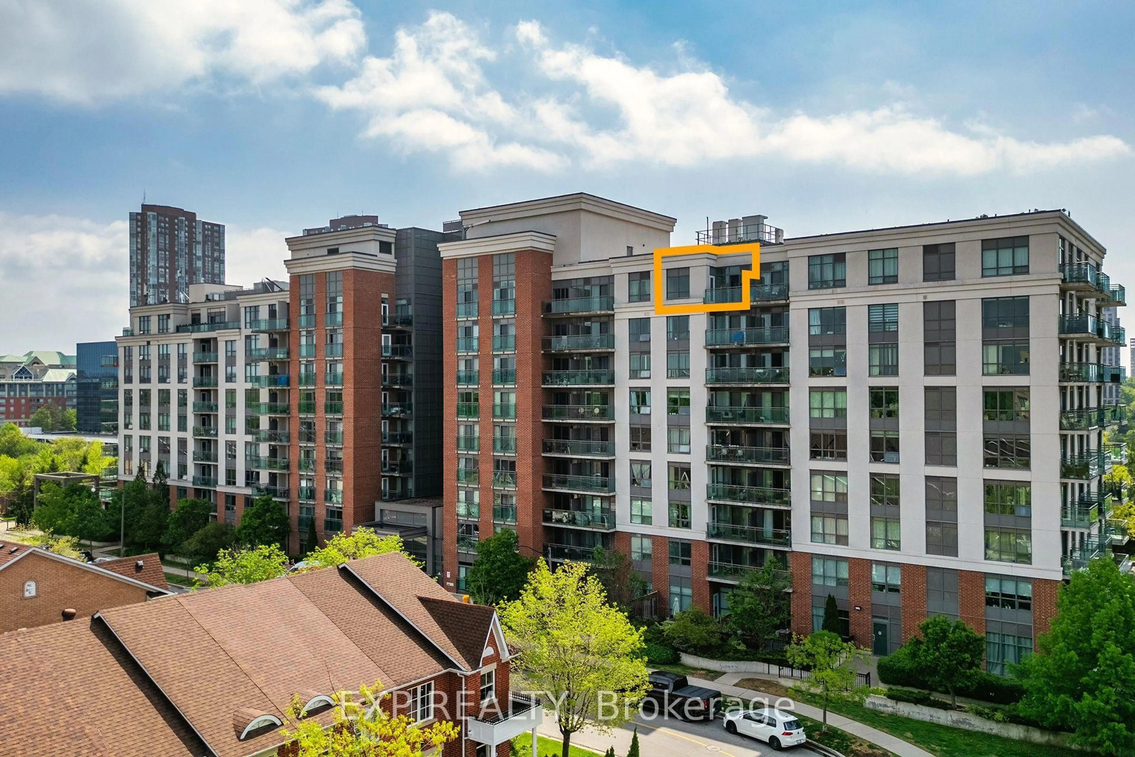 A pic from outside/outdoor area/front of a property/back of a property/a pic from drone, city buildings view from balcony for 120 Dallimore Circ #926, Toronto Ontario M3C 4J1