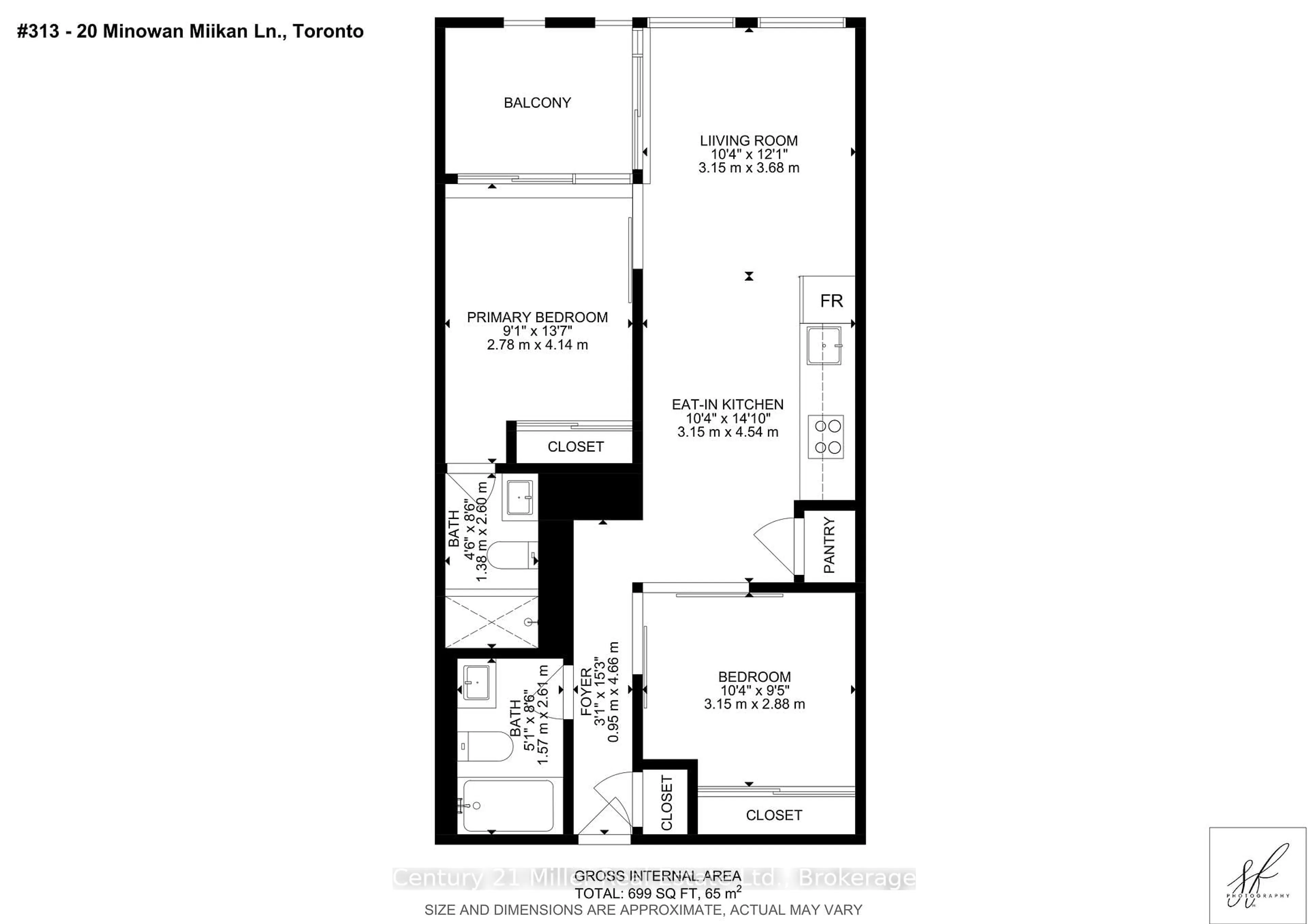 Floor plan for 20 Minowan Miikan Lane #313, Toronto Ontario M6J 0E5