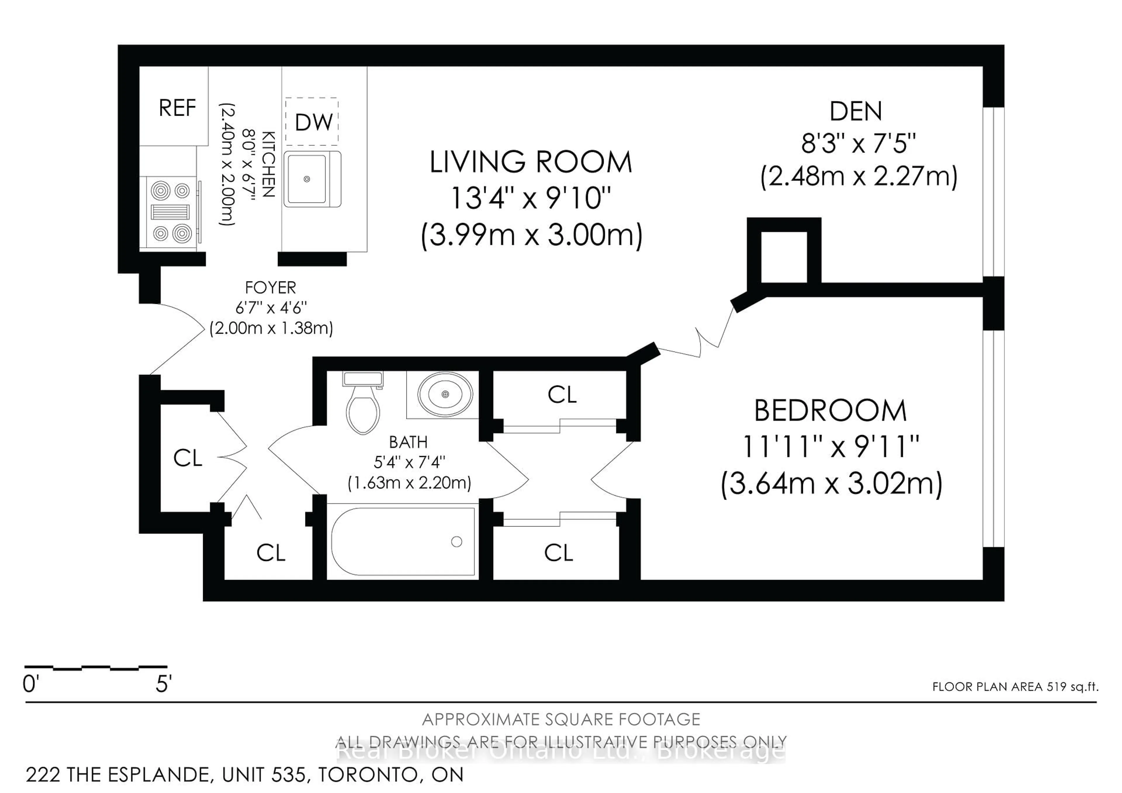 Floor plan for 222 The Esplanade #535, Toronto Ontario M5A 4M8