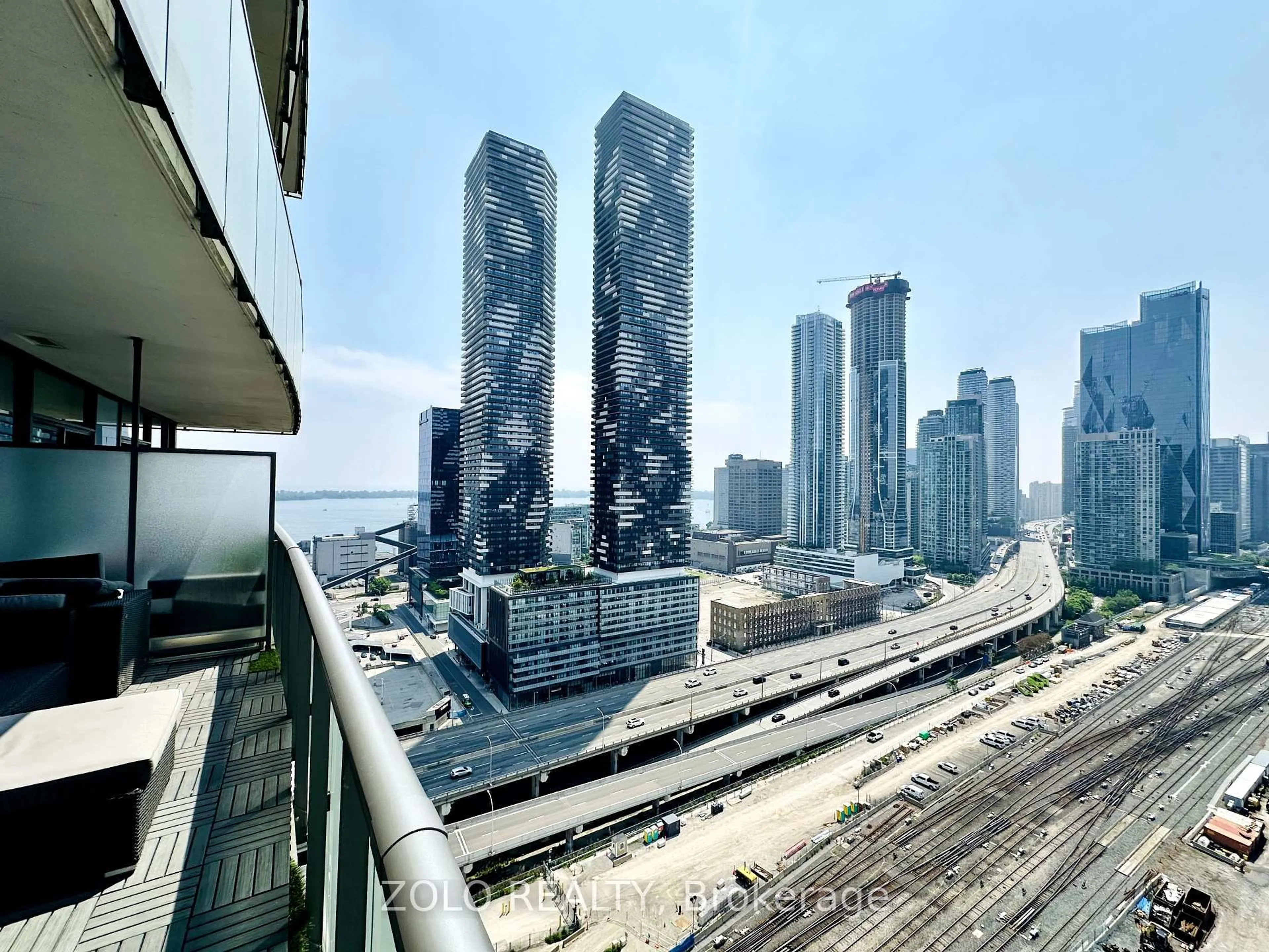 Balcony in the apartment, city buildings view from balcony for 1 Market St #2412, Toronto Ontario M5E 0A2