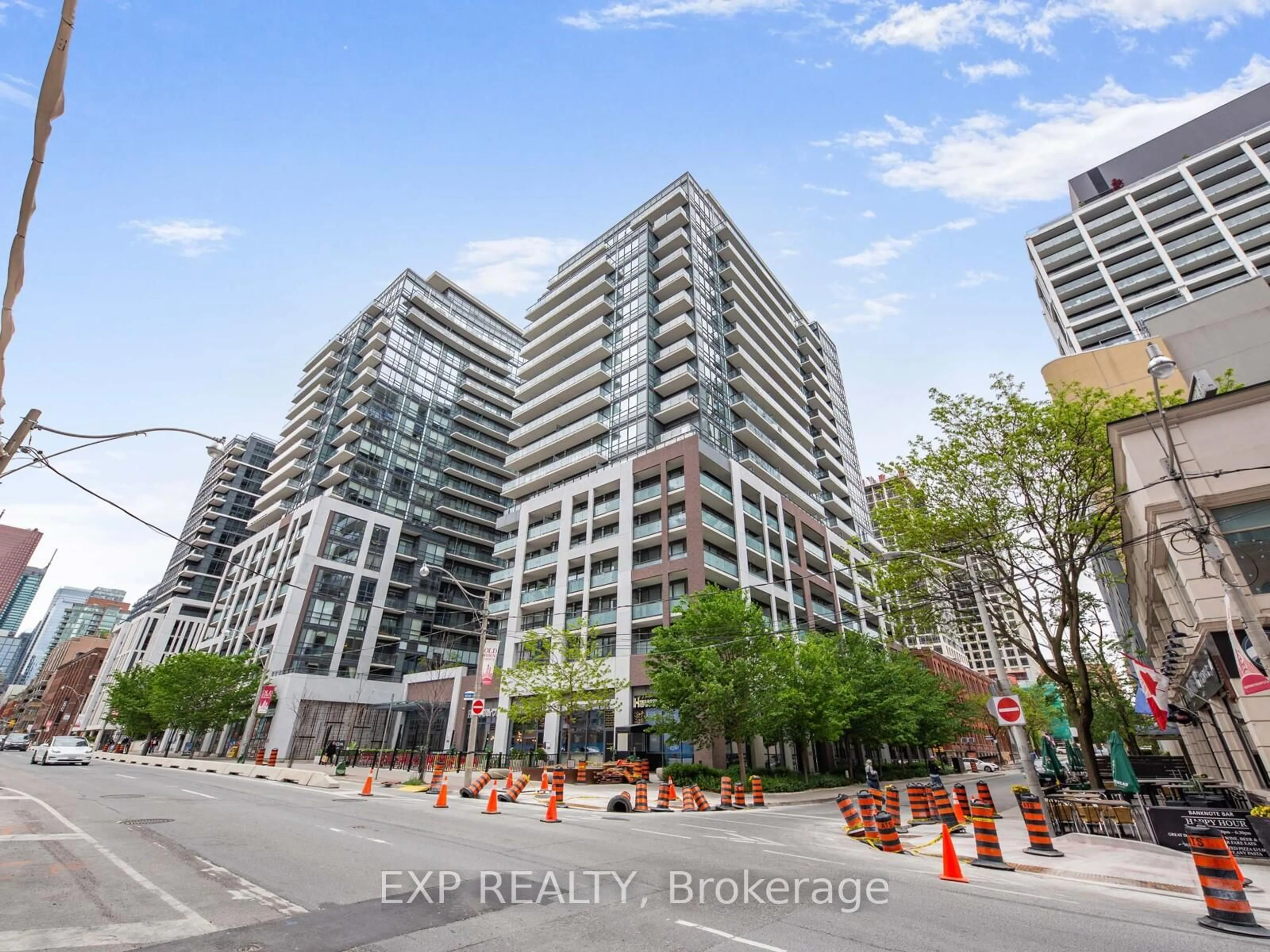 A pic from outside/outdoor area/front of a property/back of a property/a pic from drone, city buildings view from balcony for 460 Adelaide St #15, Toronto Ontario M5A 1N6