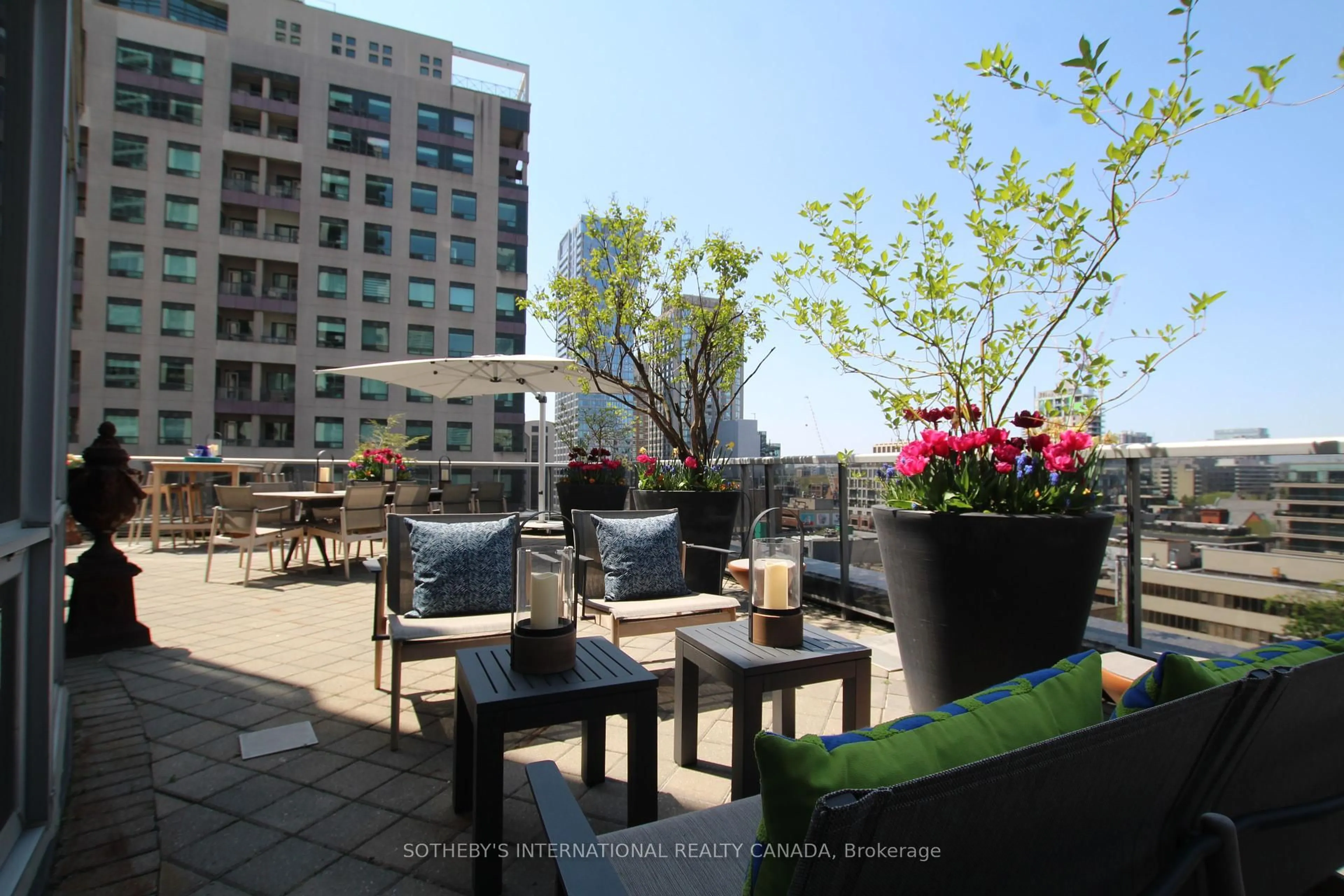 Patio, city buildings view from balcony for 10 Bellair St #705, Toronto Ontario M5R 3T8