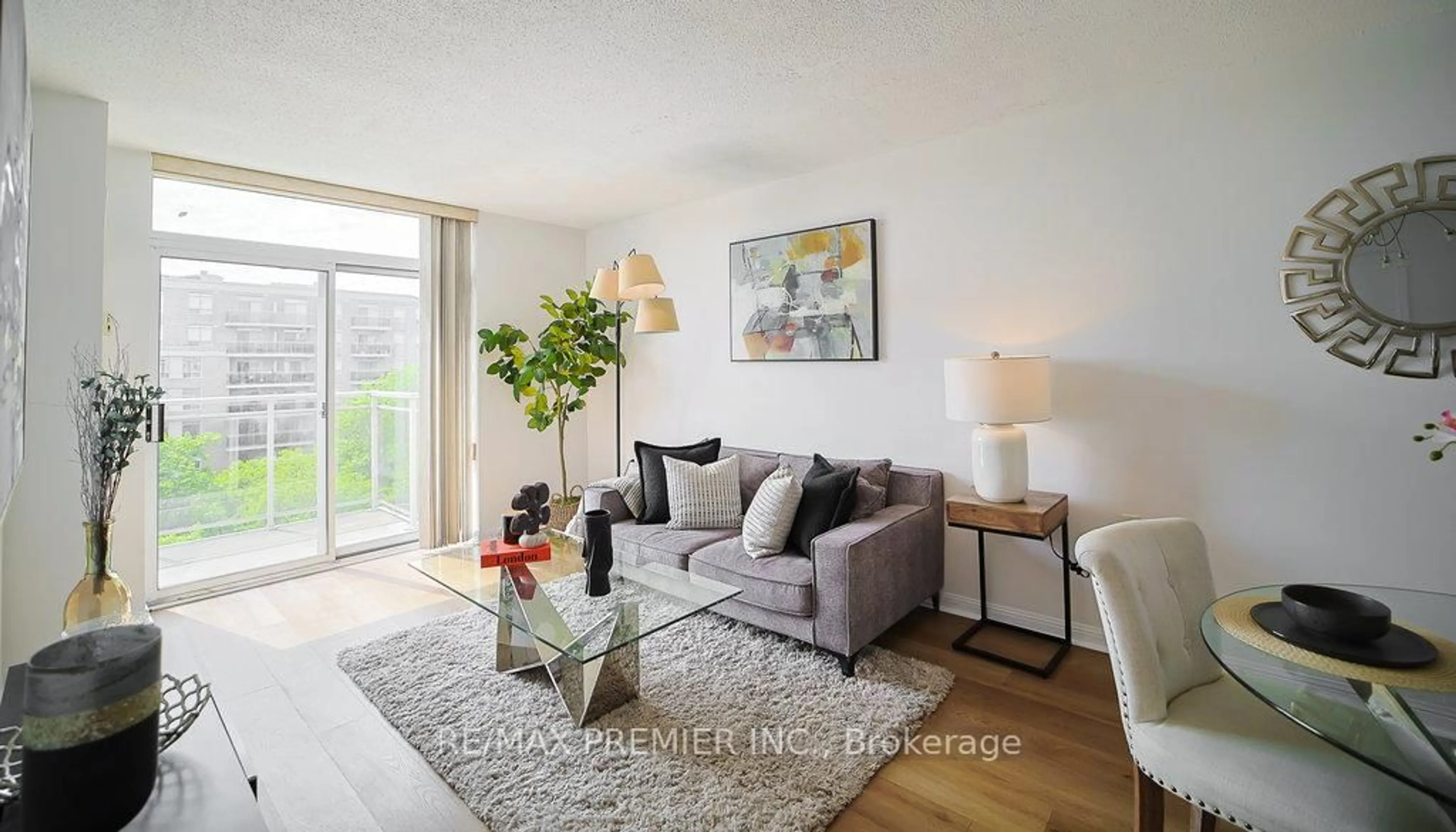 Living room with furniture, wood/laminate floor for 650 Lawrence Ave #639, Toronto Ontario M6A 3E8