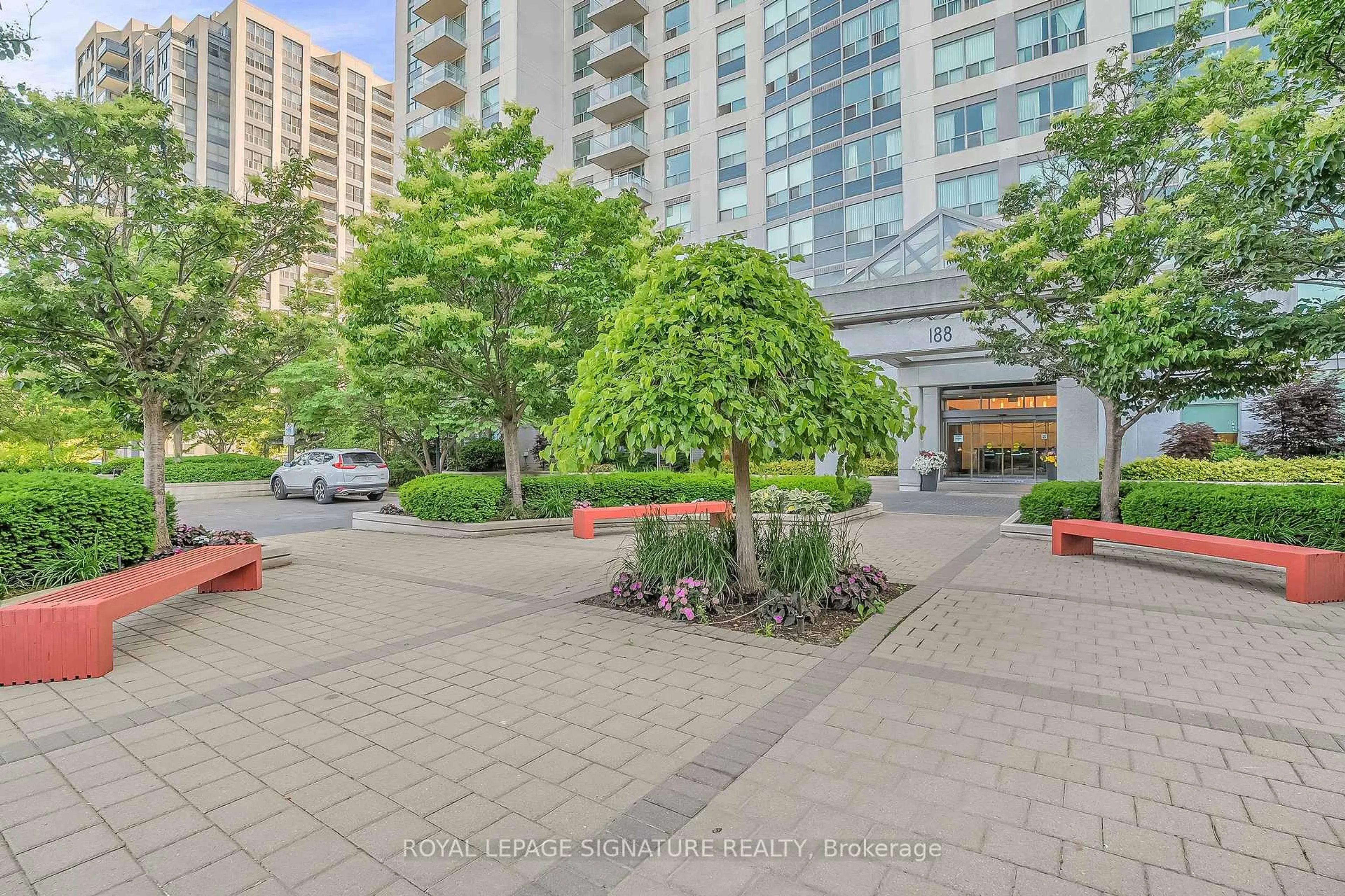 Patio, city buildings view from balcony for 188 Doris Ave #802, Toronto Ontario M2N 6Z5
