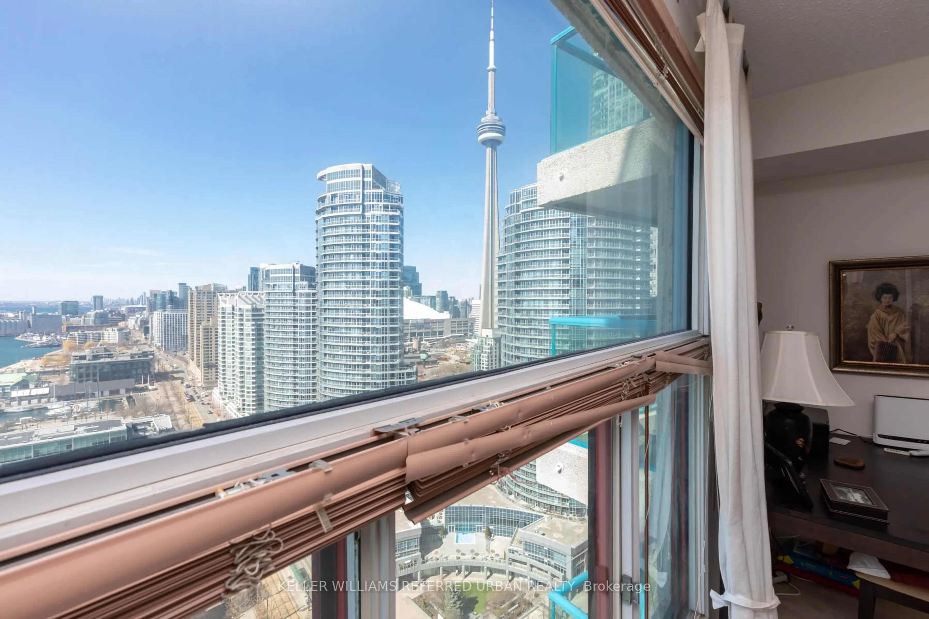 Balcony in the apartment, city buildings view from balcony for 77 Harbour Sq #2910, Toronto Ontario M5J 2S2
