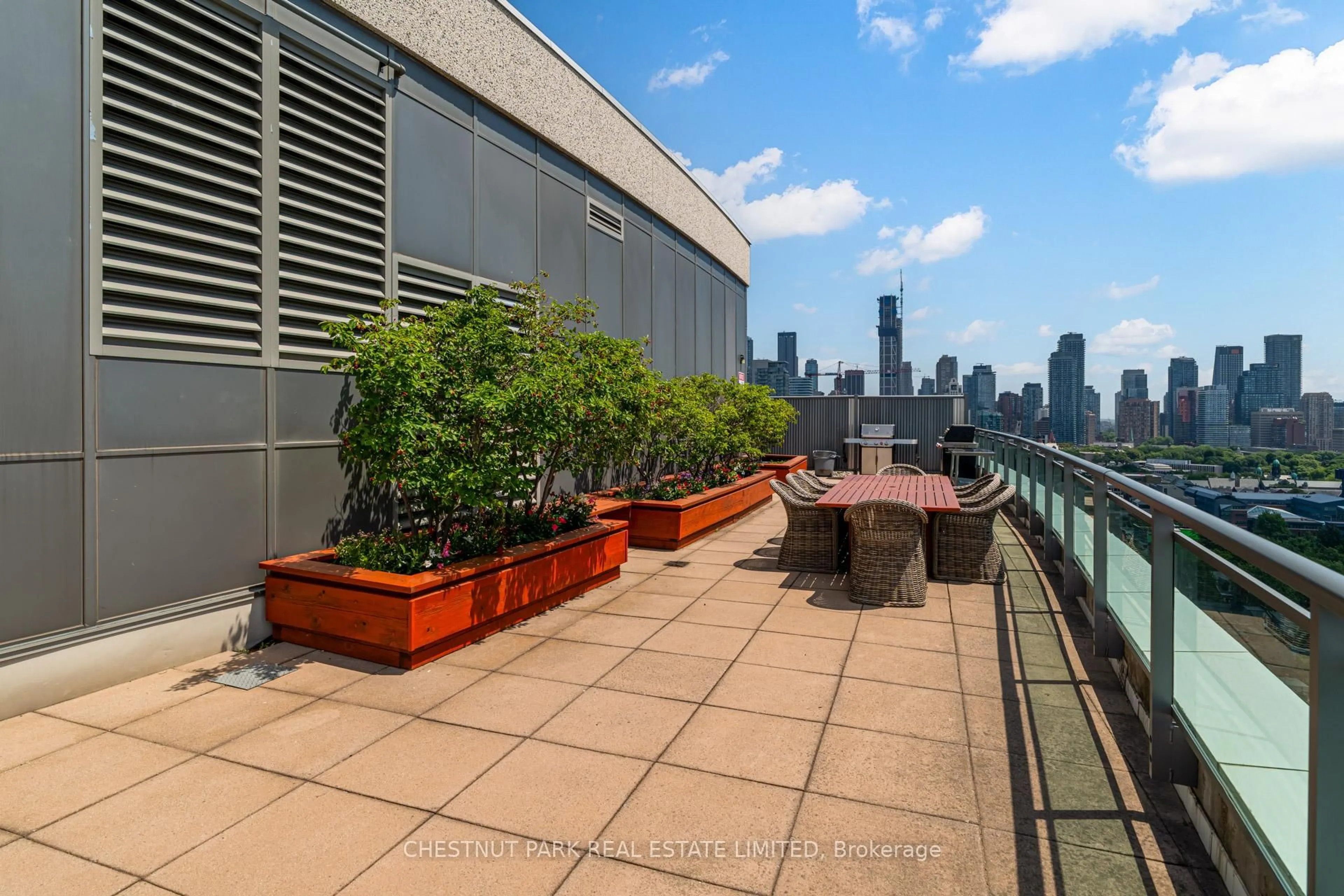 Patio, city buildings view from balcony for 736 Spadina Ave #1711, Toronto Ontario M5S 2J6