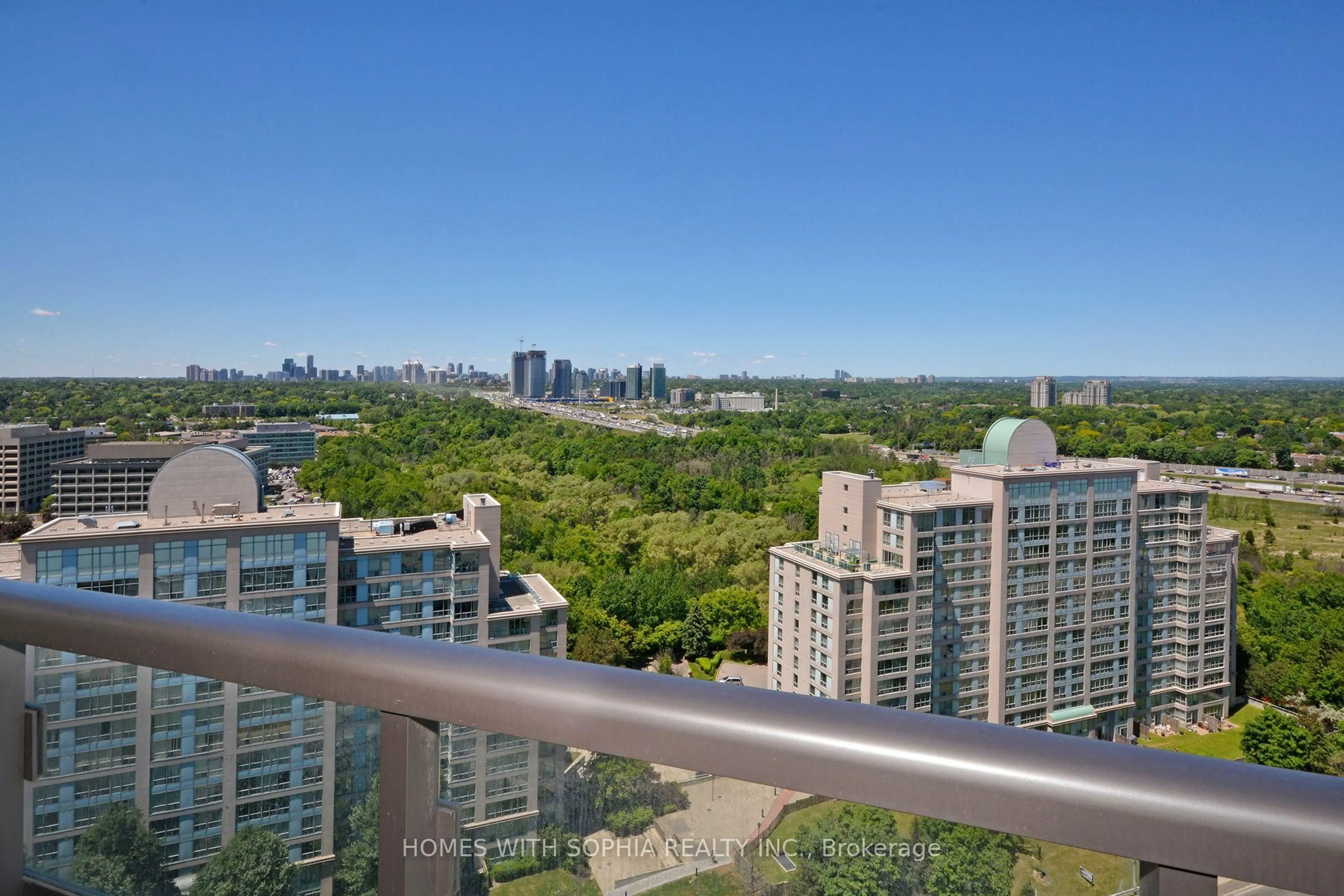 Balcony in the apartment, city buildings view from balcony for 18 Graydon Hall Dr #2004, Toronto Ontario M3A 0A4