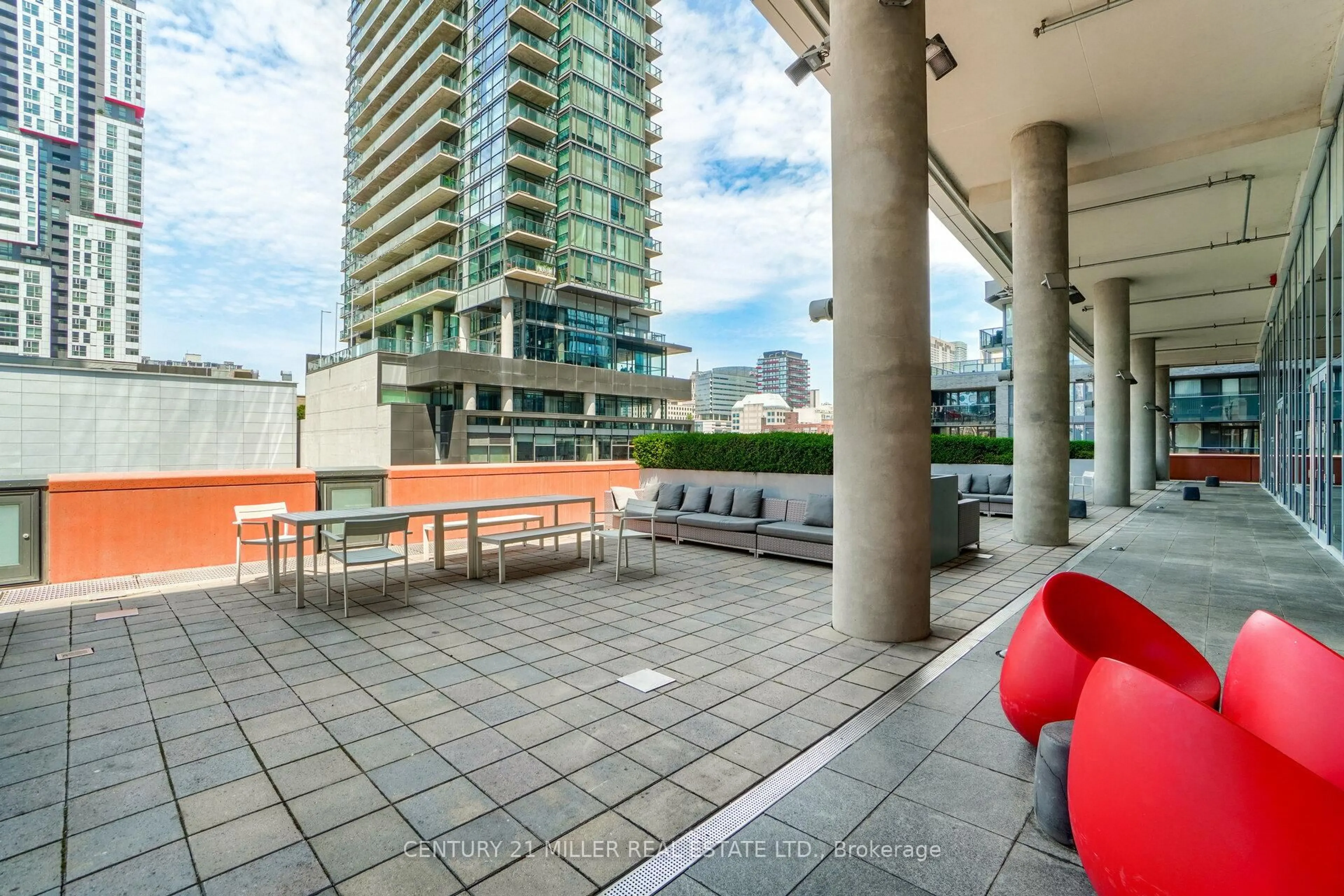 Patio, city buildings view from balcony for 21 Widmer St #3701, Toronto Ontario M5V 0B8