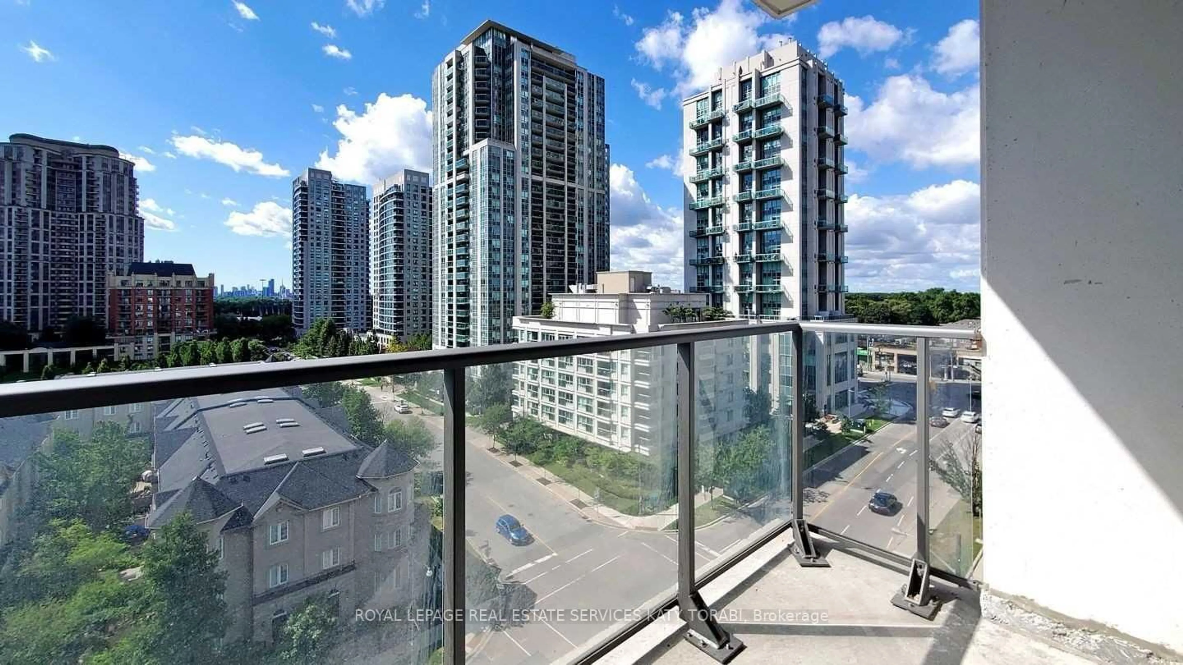 Balcony in the apartment, city buildings view from balcony for 28 Avondale Ave #907, Toronto Ontario M2N 2T9