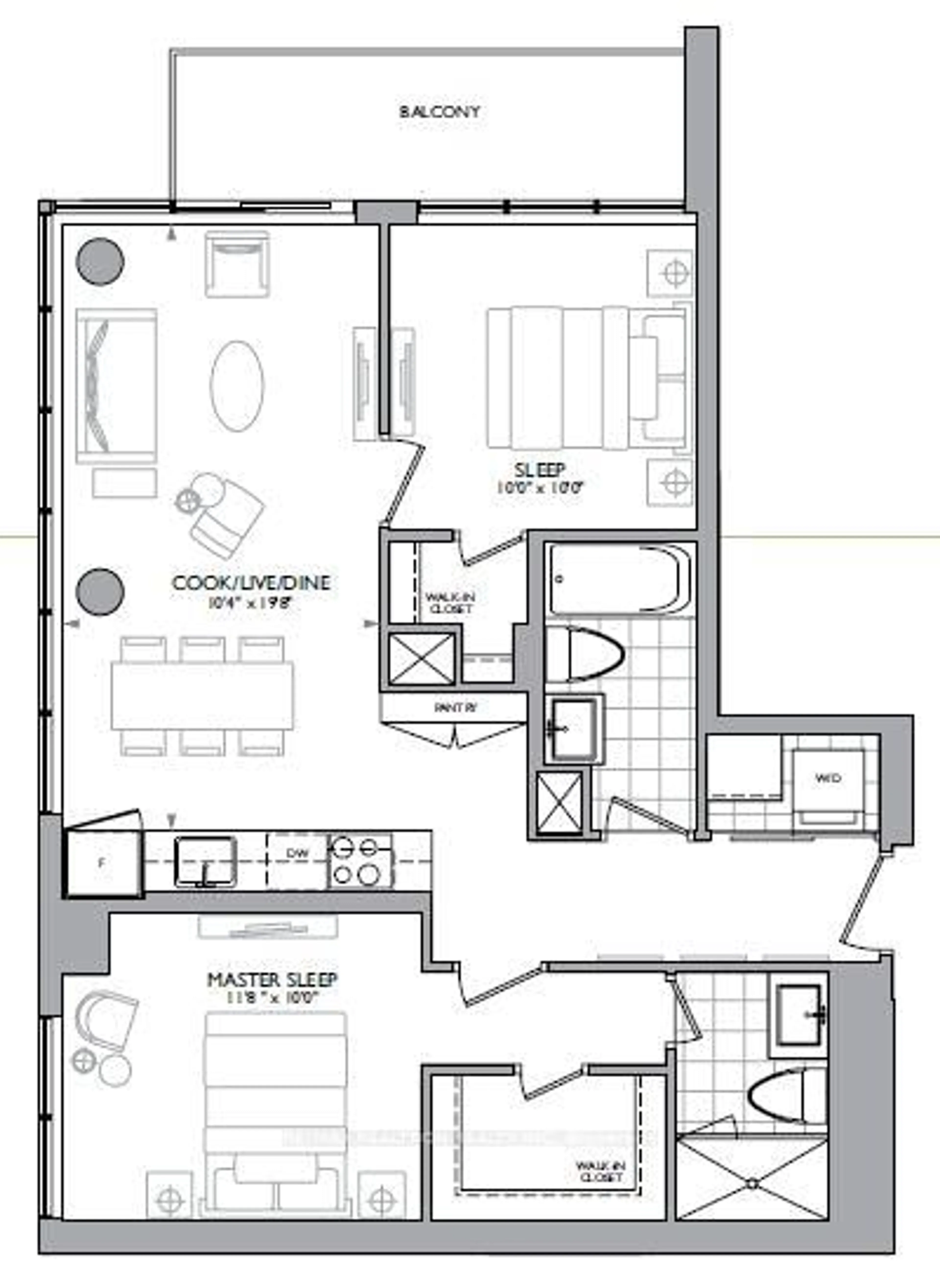 Floor plan for 89 Dunfield Ave #2407, Toronto Ontario M4S 0A4