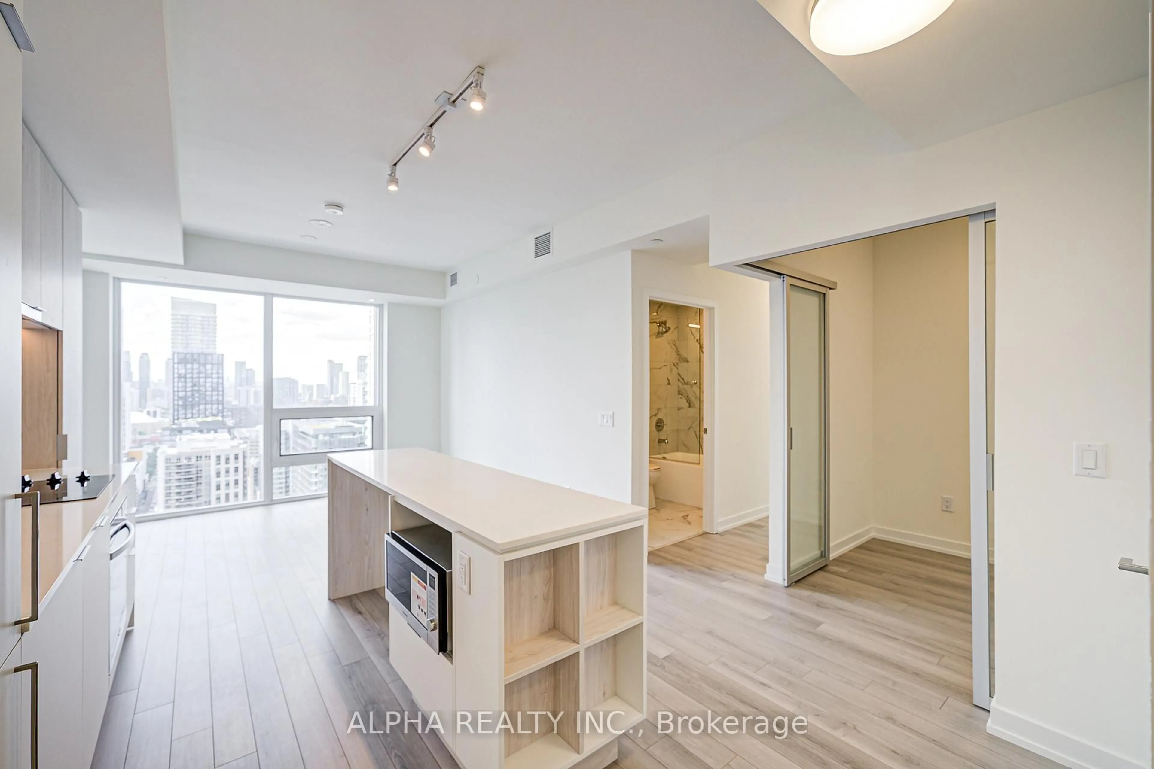 Open concept kitchen, wood/laminate floor for 89 Church St #4104, Toronto Ontario M5C 0B7