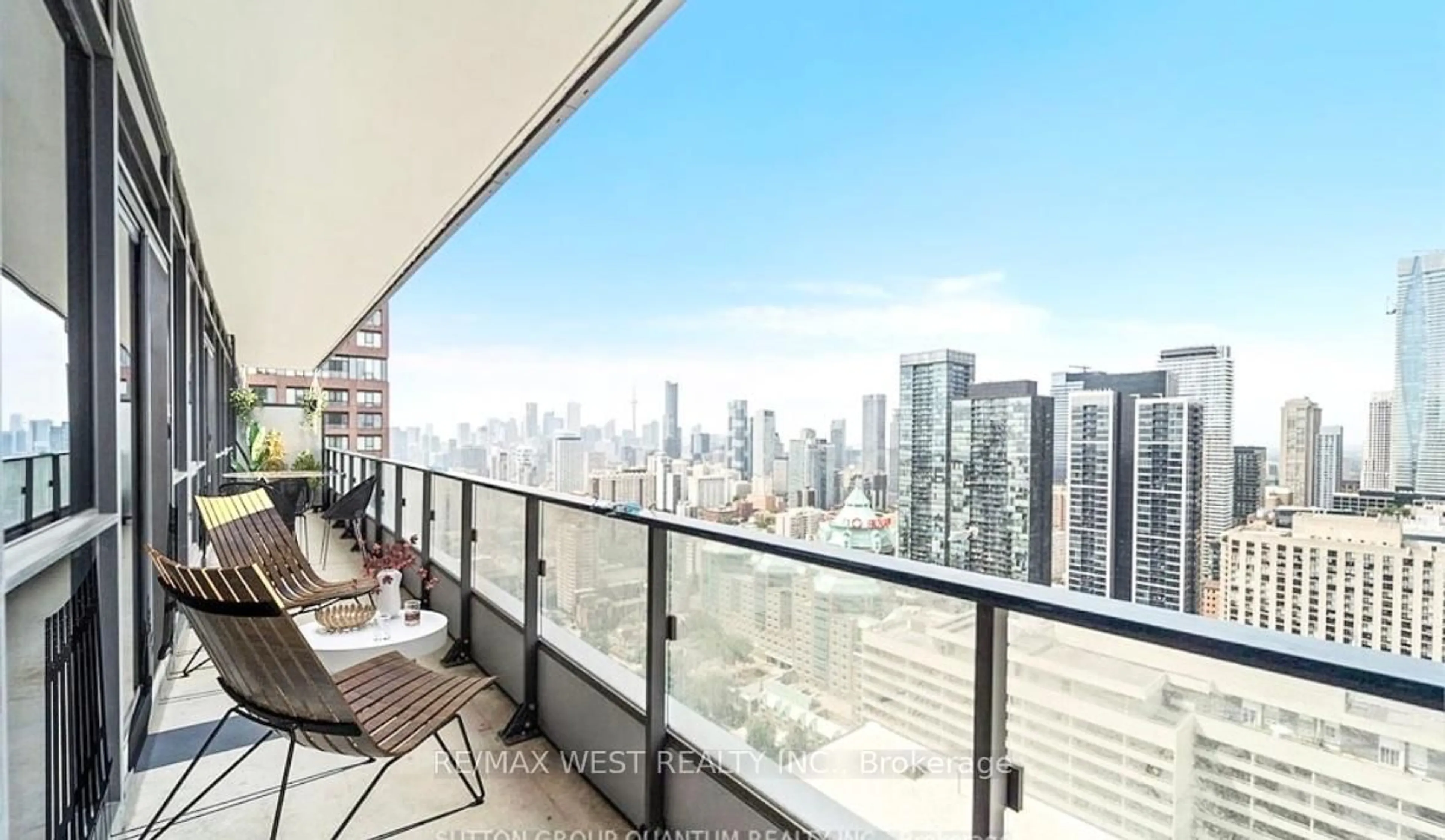 Balcony in the apartment, city buildings view from balcony for 395 Bloor St #5303, Toronto Ontario M4W 0B4