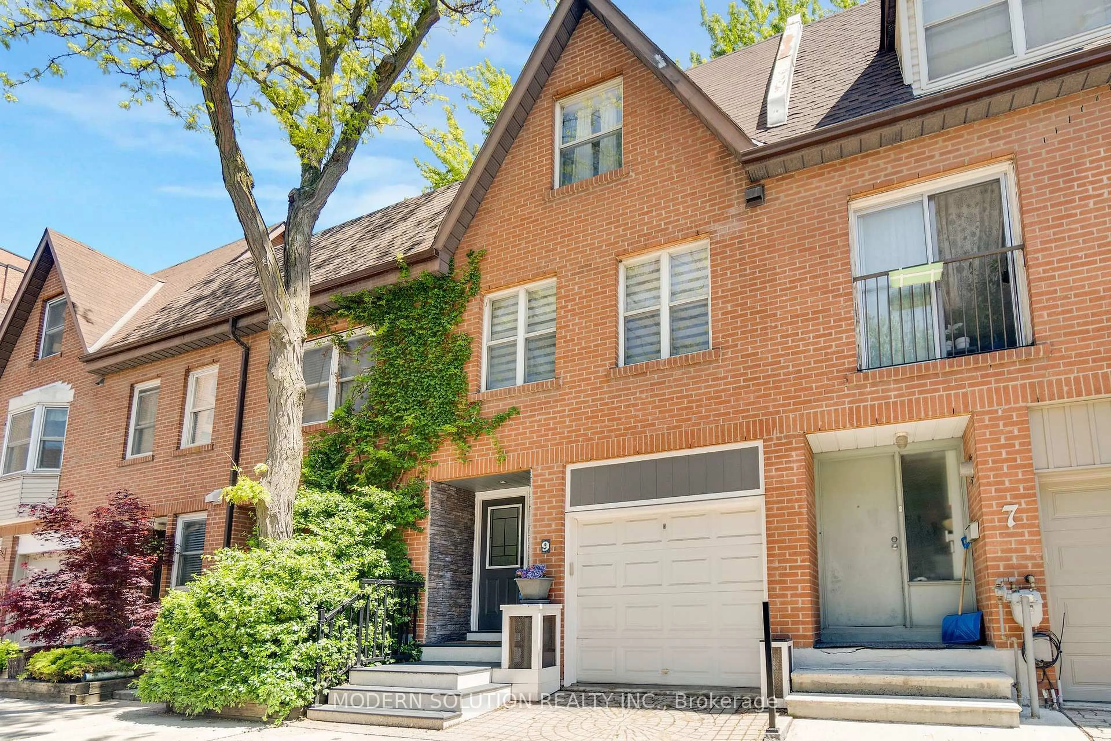 Home with brick exterior material, street for 9 Douville Crt, Toronto Ontario M5A 4E7