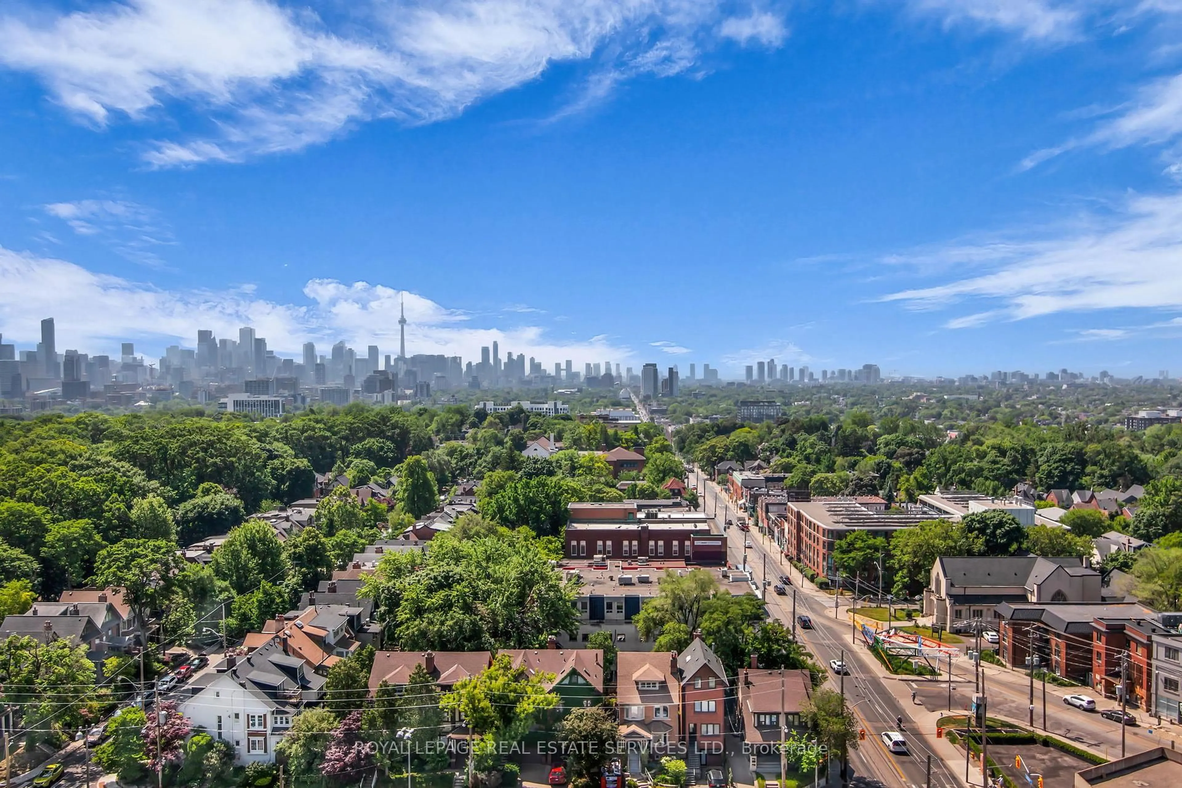 A pic from outside/outdoor area/front of a property/back of a property/a pic from drone, city buildings view from balcony for 501 St Clair Ave #1405, Toronto Ontario M5P 0A2