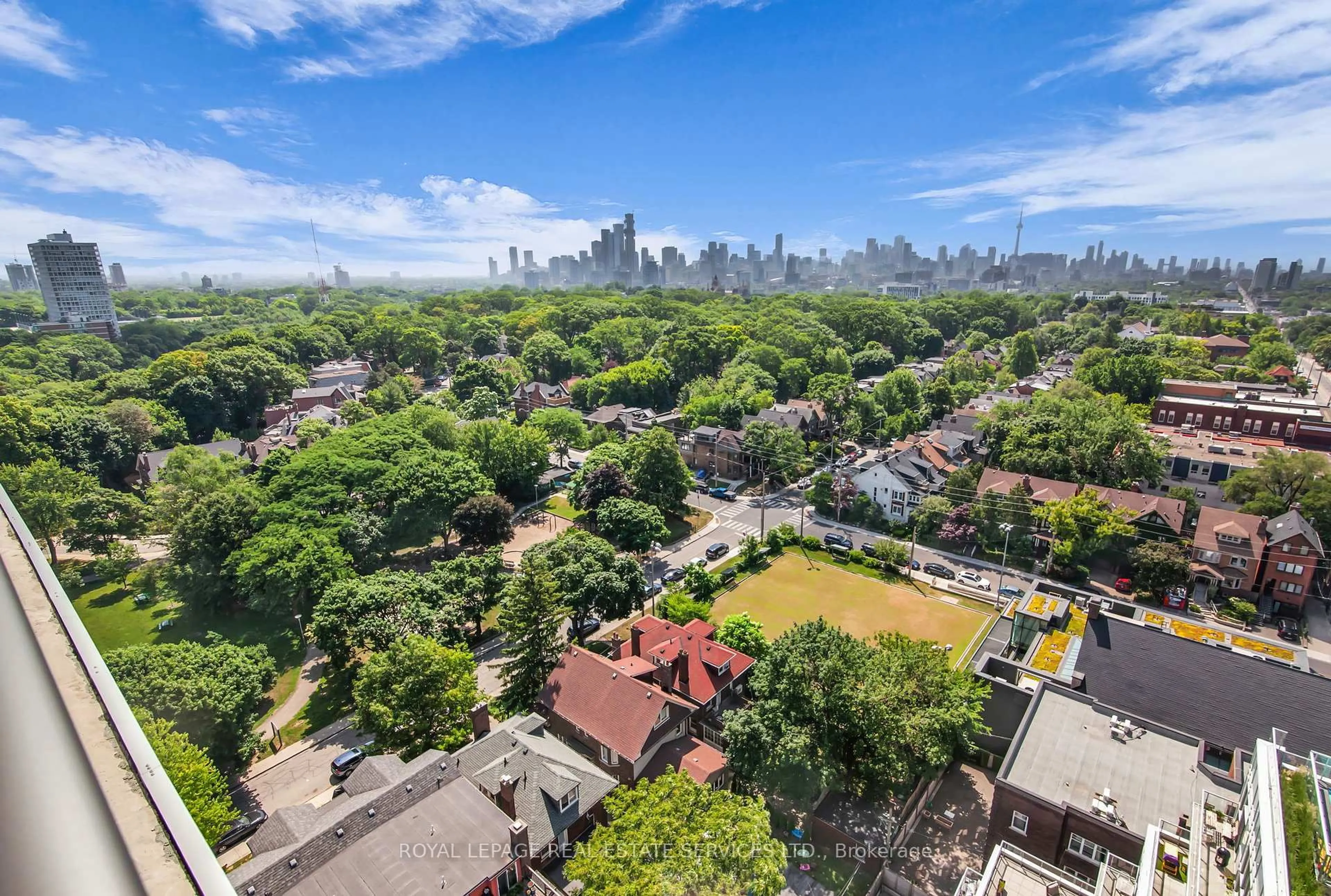A pic from outside/outdoor area/front of a property/back of a property/a pic from drone, city buildings view from balcony for 501 St Clair Ave #1405, Toronto Ontario M5P 0A2