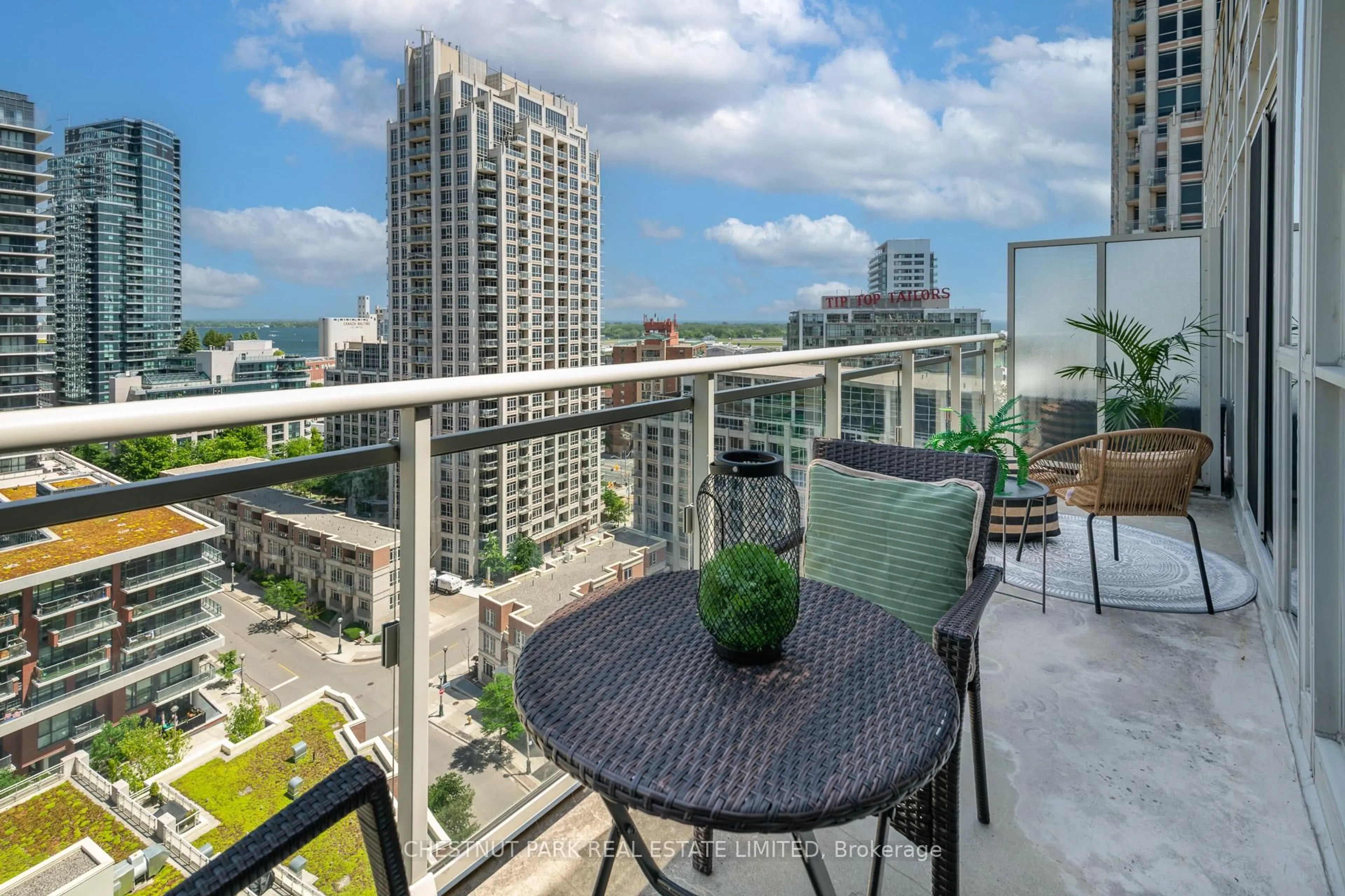 Patio, city buildings view from balcony for 35 Bastion St #Ph06, Toronto Ontario M5V 1A4