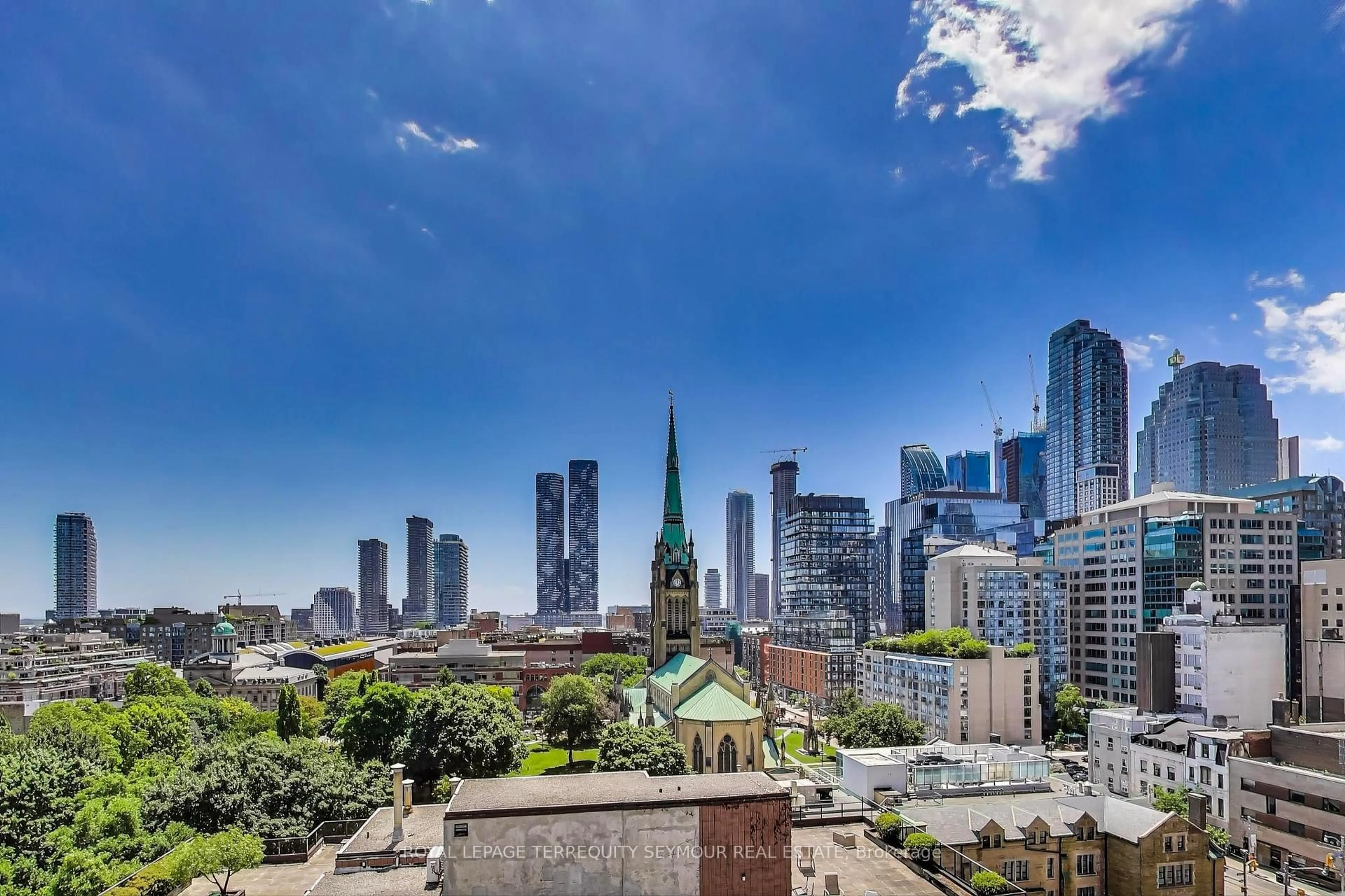 Balcony in the apartment, city buildings view from balcony for 77 Lombard St #PH3, Toronto Ontario M5C 3E1