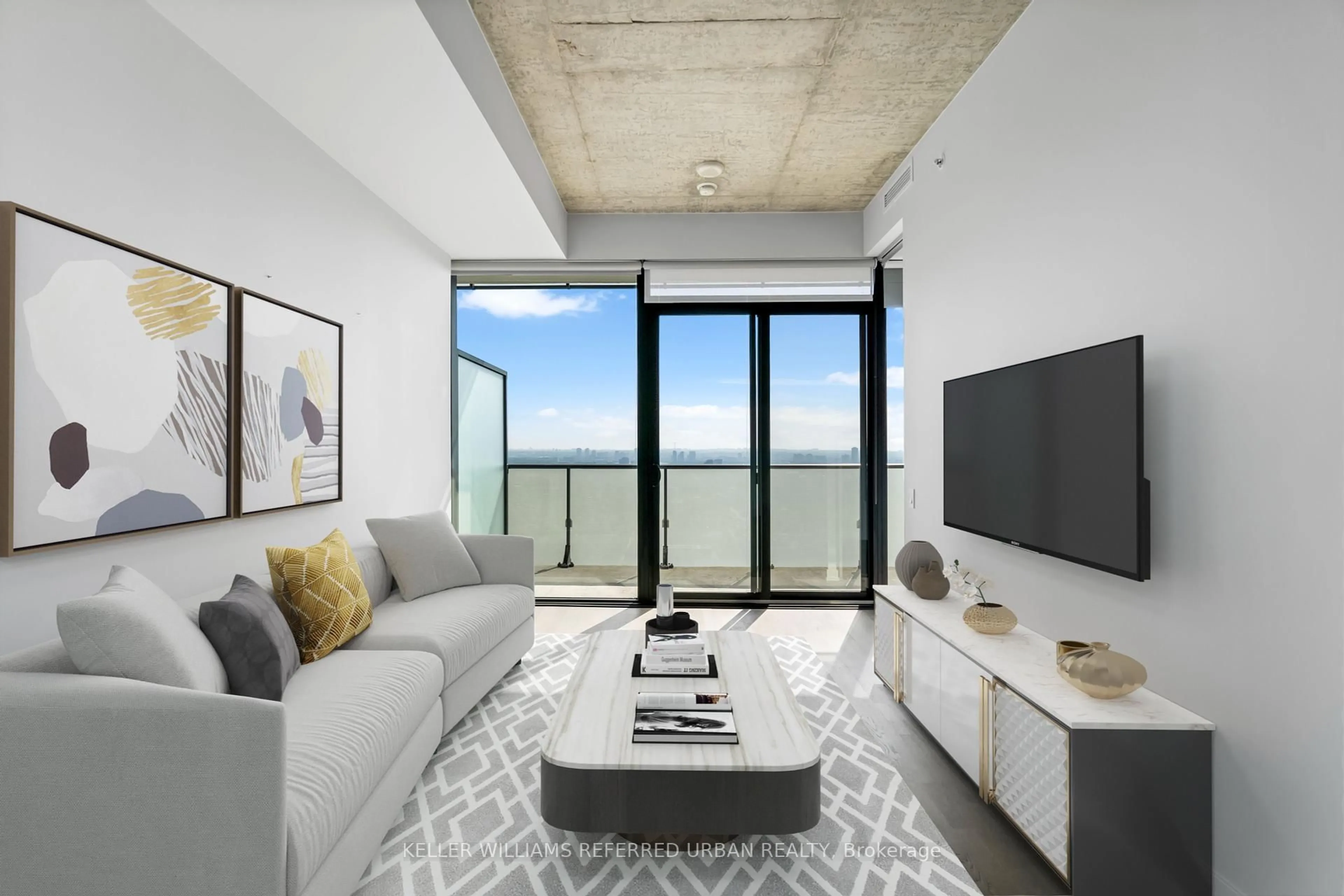 Living room with furniture, cement floor for 185 Roehampton Ave #3408, Toronto Ontario M4P 1R4