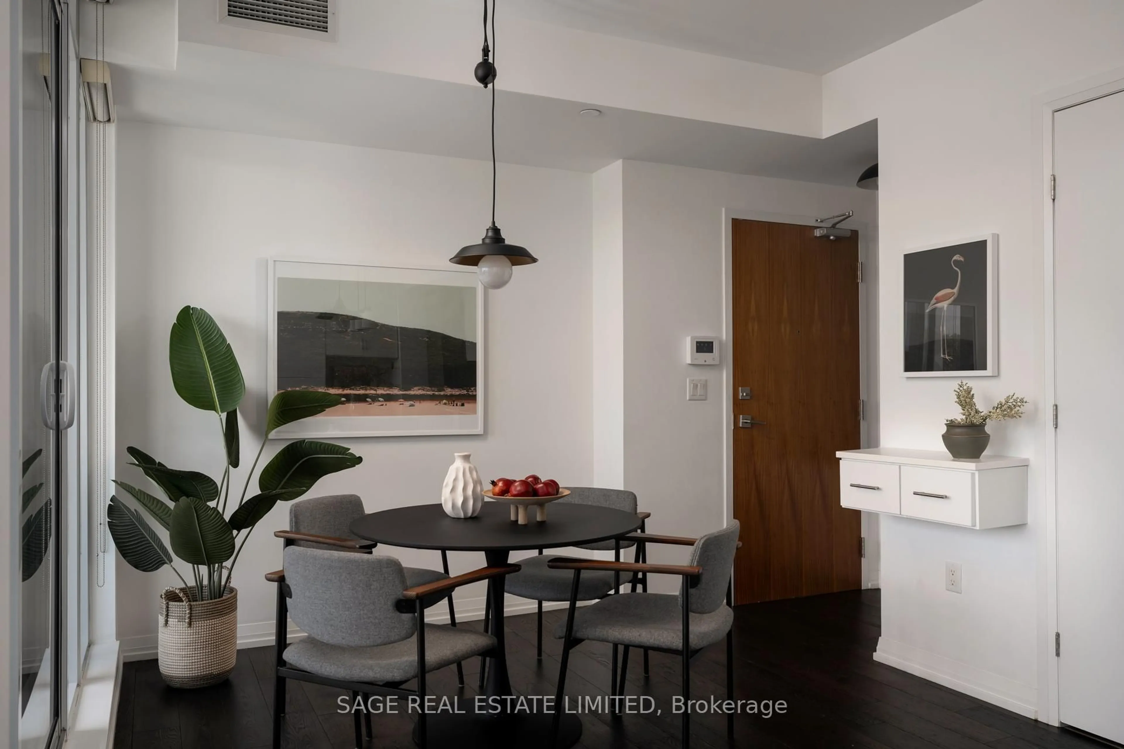 Dining room, wood/laminate floor for 835 St Clair Ave #506, Toronto Ontario M6C 0A8
