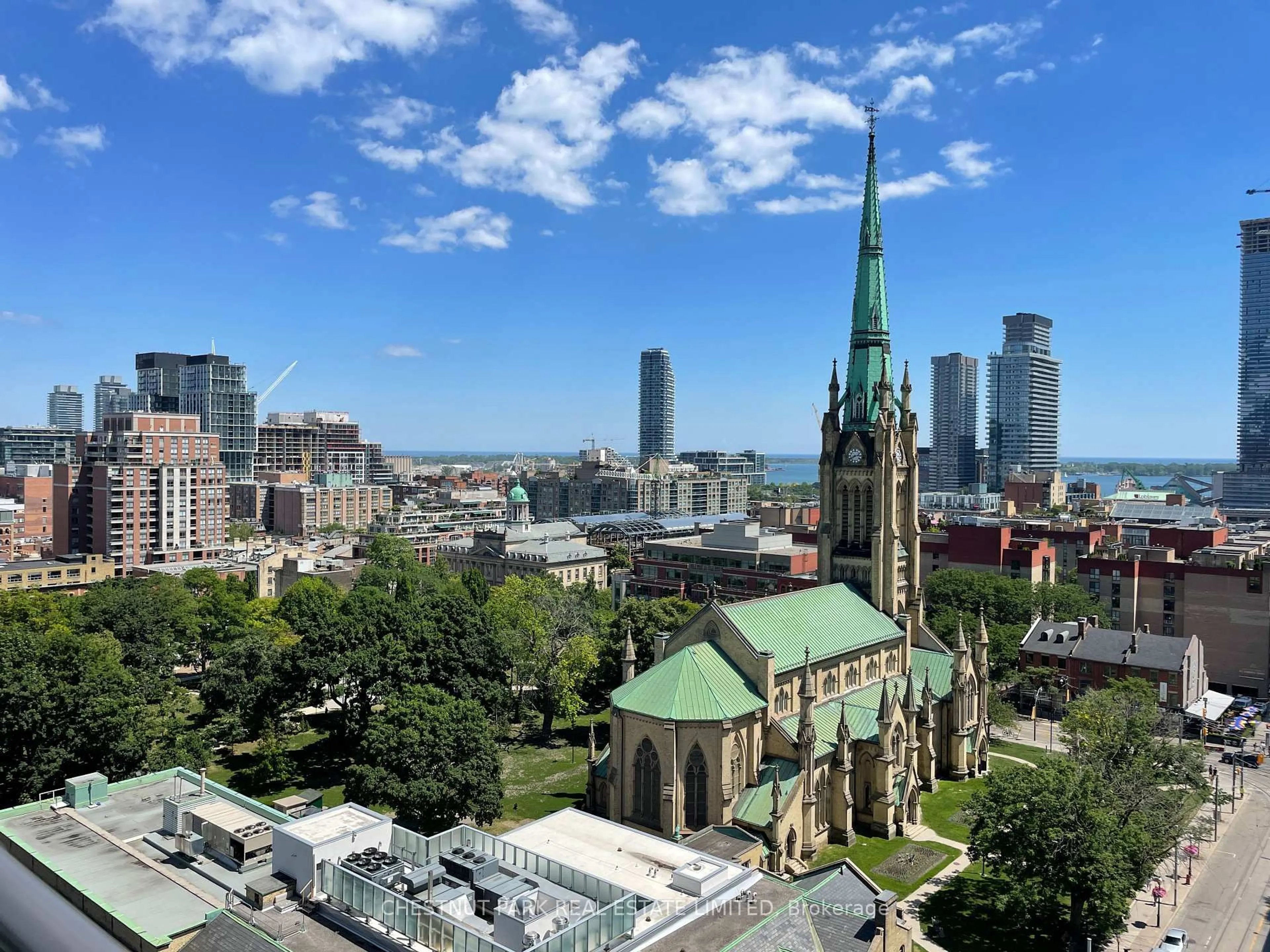 A pic from outside/outdoor area/front of a property/back of a property/a pic from drone, city buildings view from balcony for 33 Lombard St #2106, Toronto Ontario M5C 3H8
