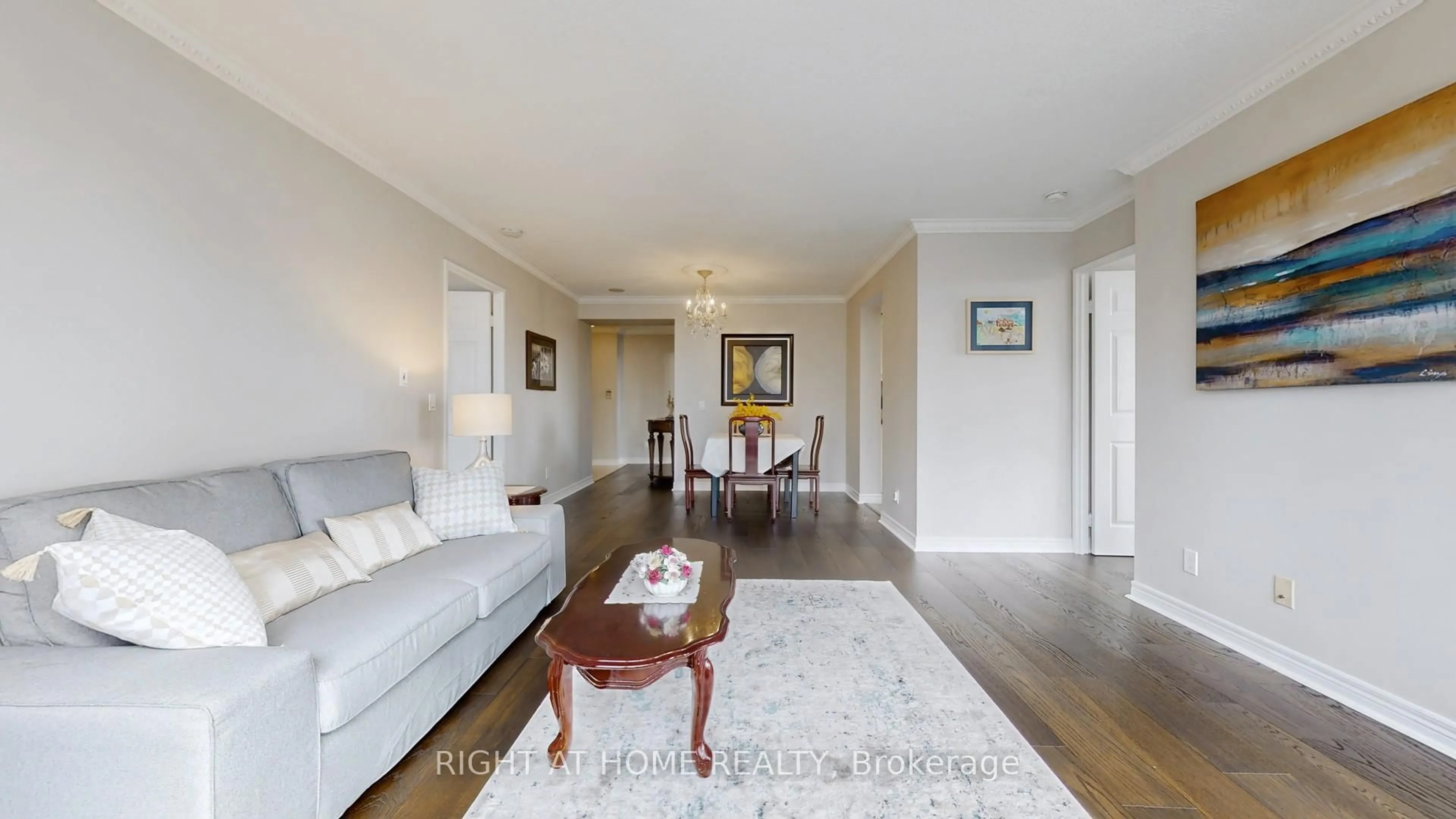 Living room with furniture, wood/laminate floor for 18 Parkview Ave #906, Toronto Ontario M2N 7H7