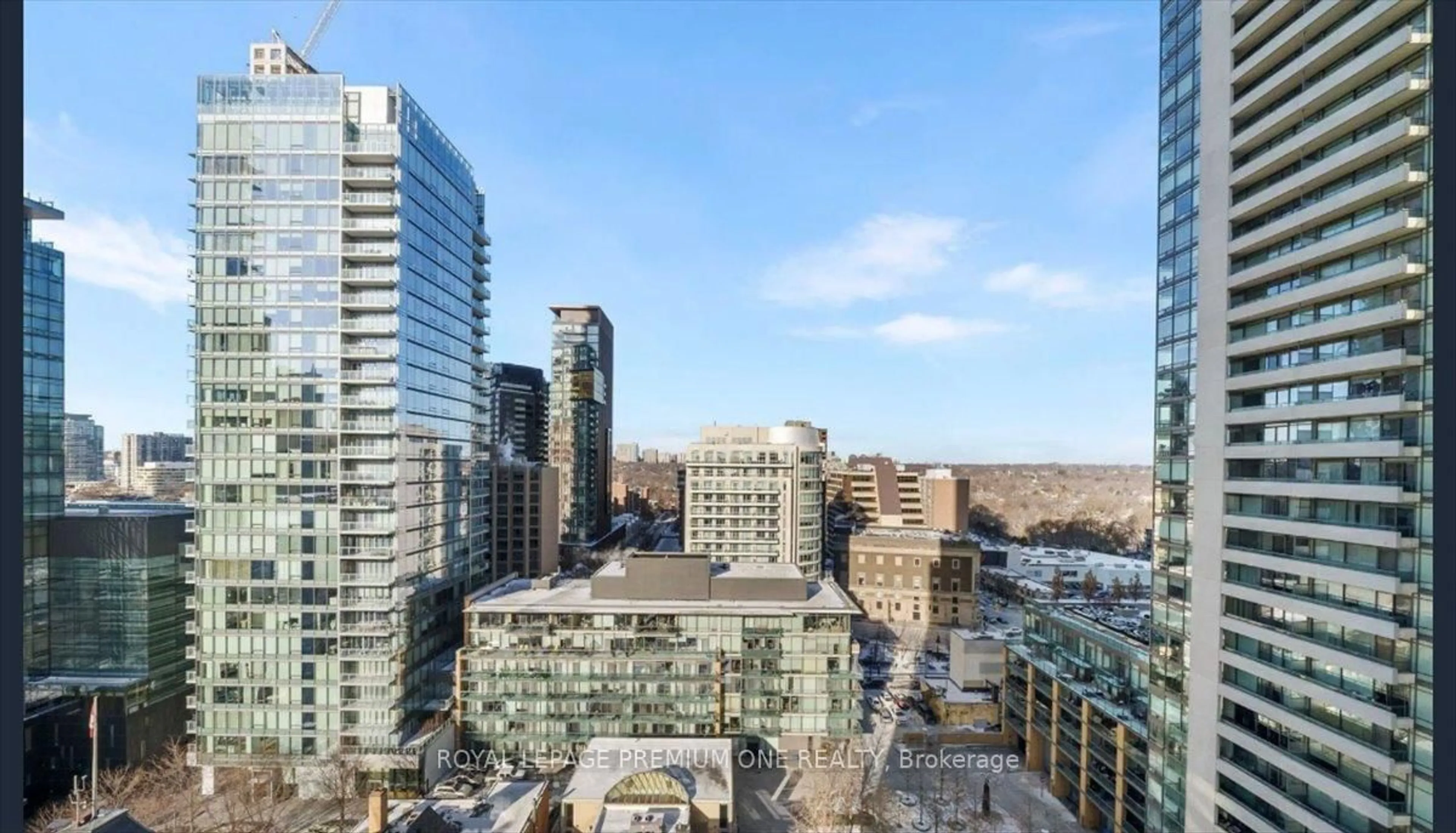 Patio, city buildings view from balcony for 11 Yorkville Ave #6007, Toronto Ontario M4W 1L2