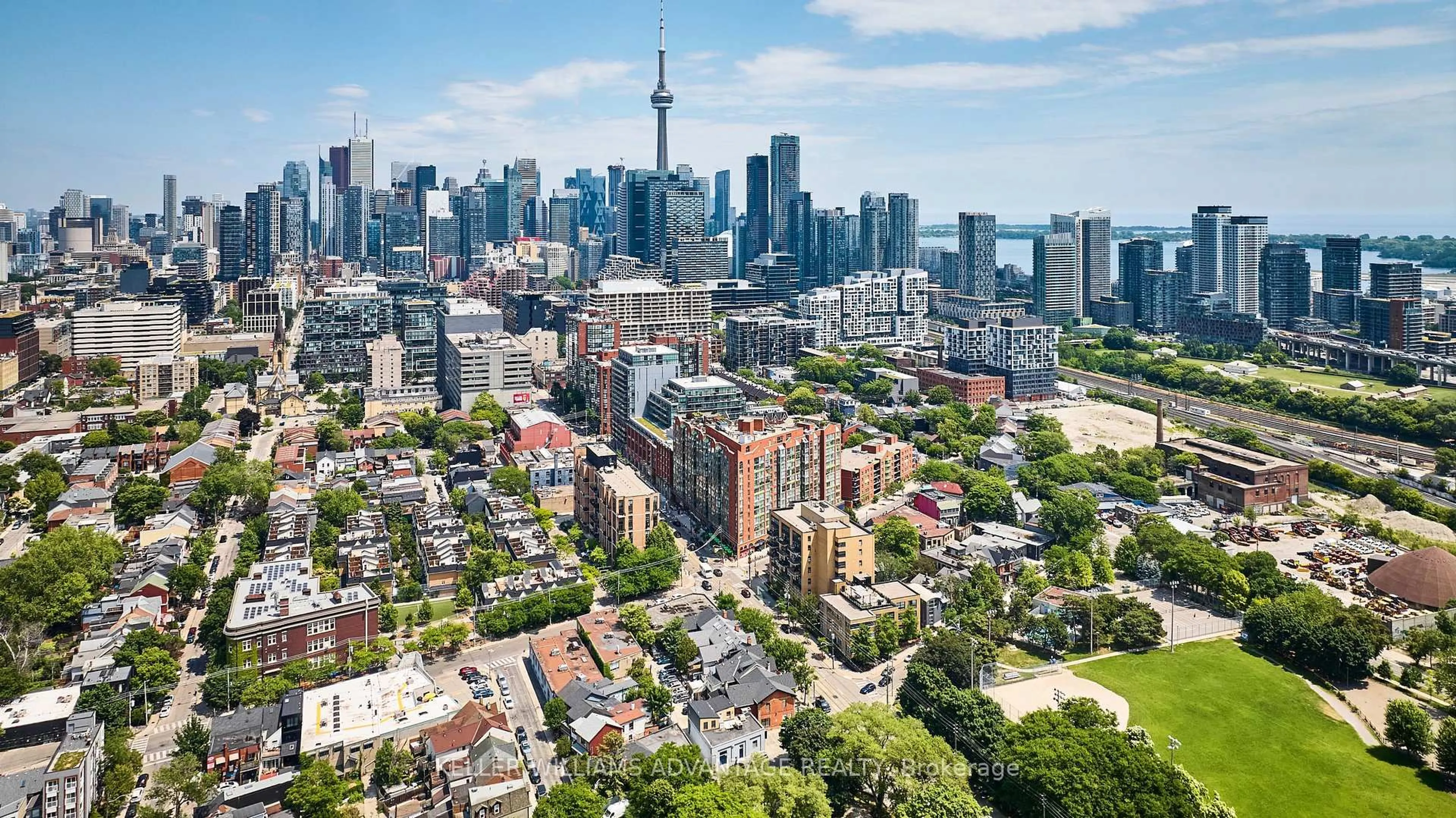 A pic from outside/outdoor area/front of a property/back of a property/a pic from drone, city buildings view from balcony for 800 King St #201, Toronto Ontario M5V 3M7