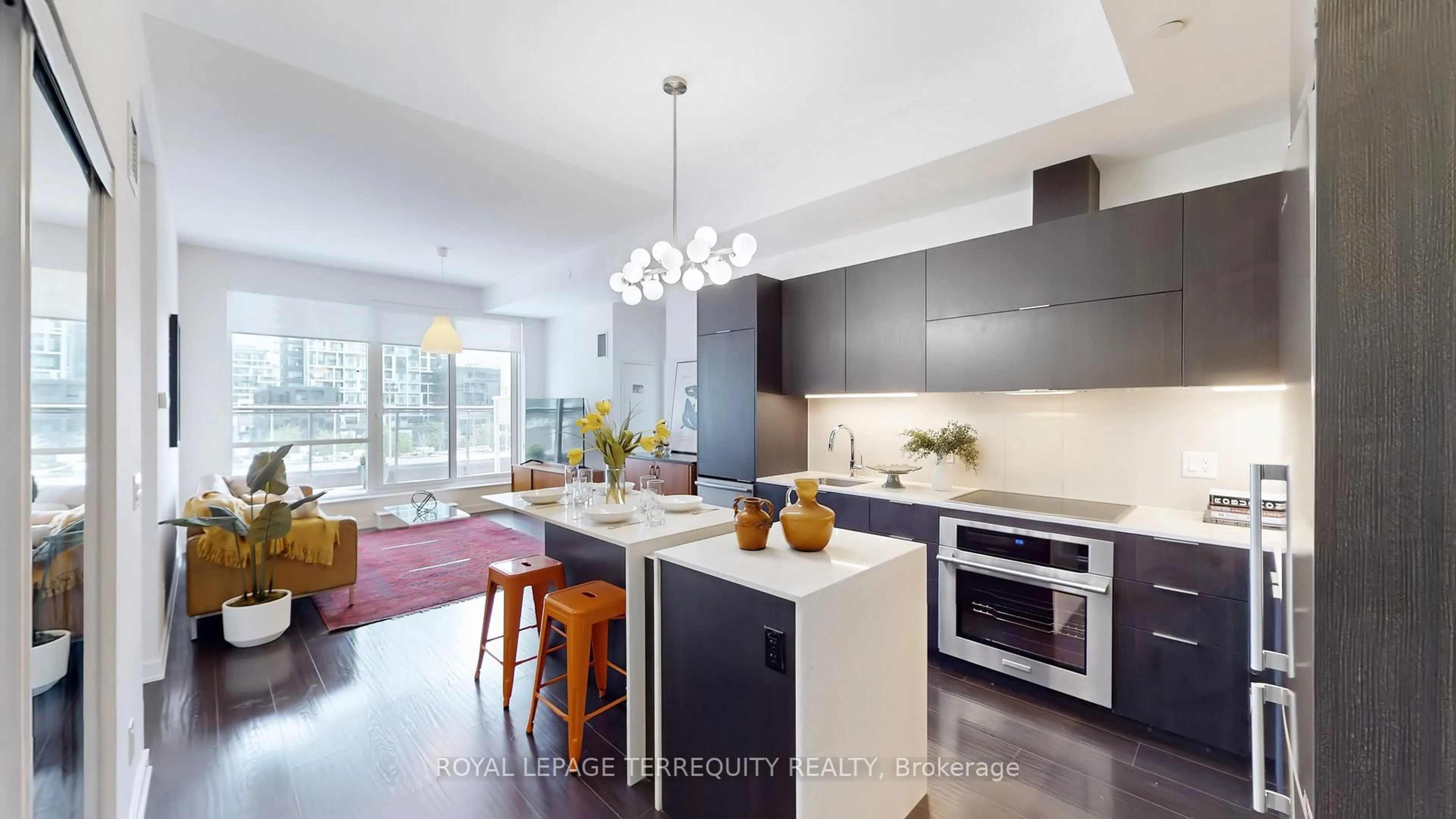 Contemporary kitchen, ceramic/tile floor for 55 Regent Park Blvd #415, Toronto Ontario M5A 0C2