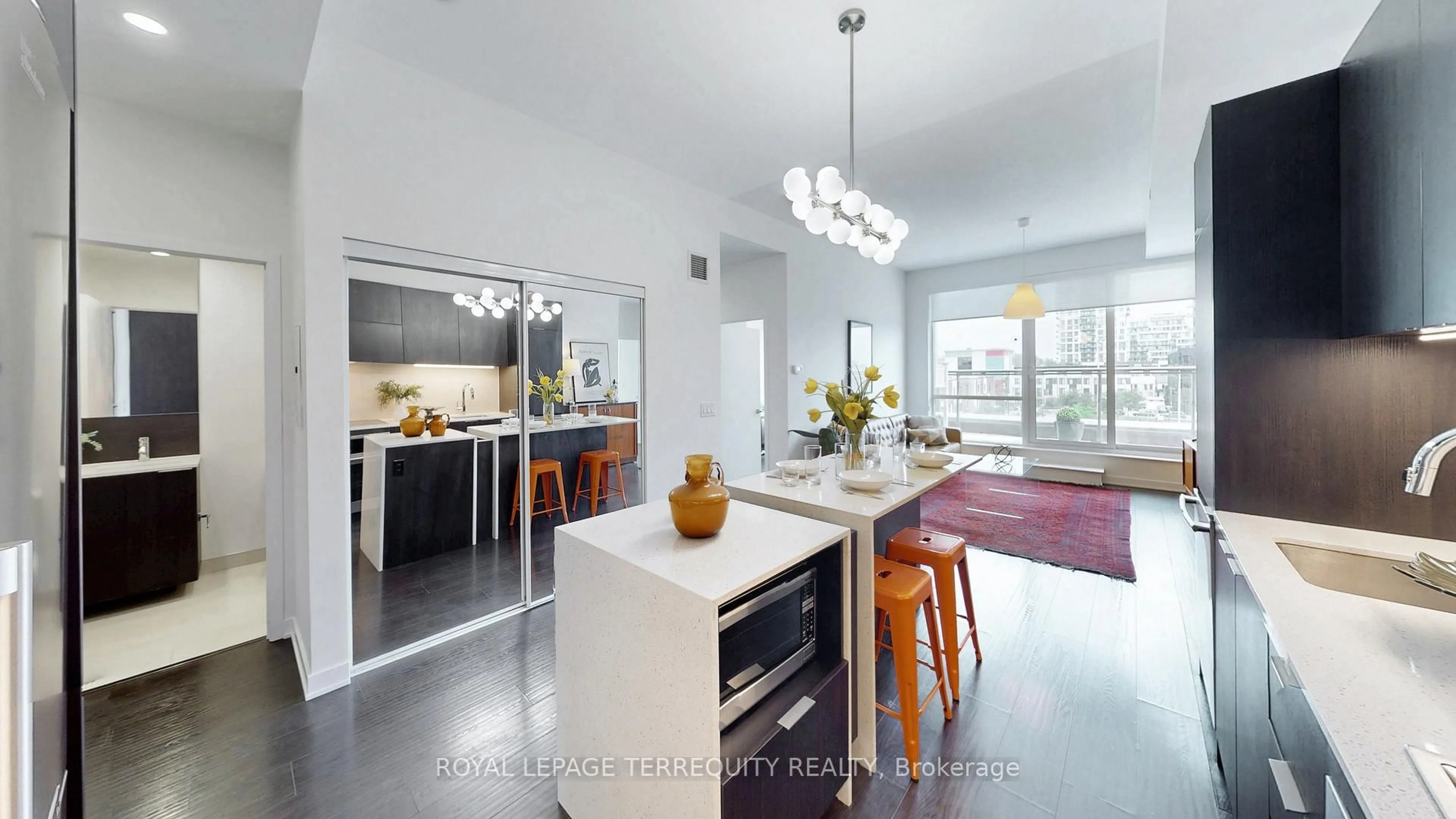 Contemporary kitchen, ceramic/tile floor for 55 Regent Park Blvd #415, Toronto Ontario M5A 0C2