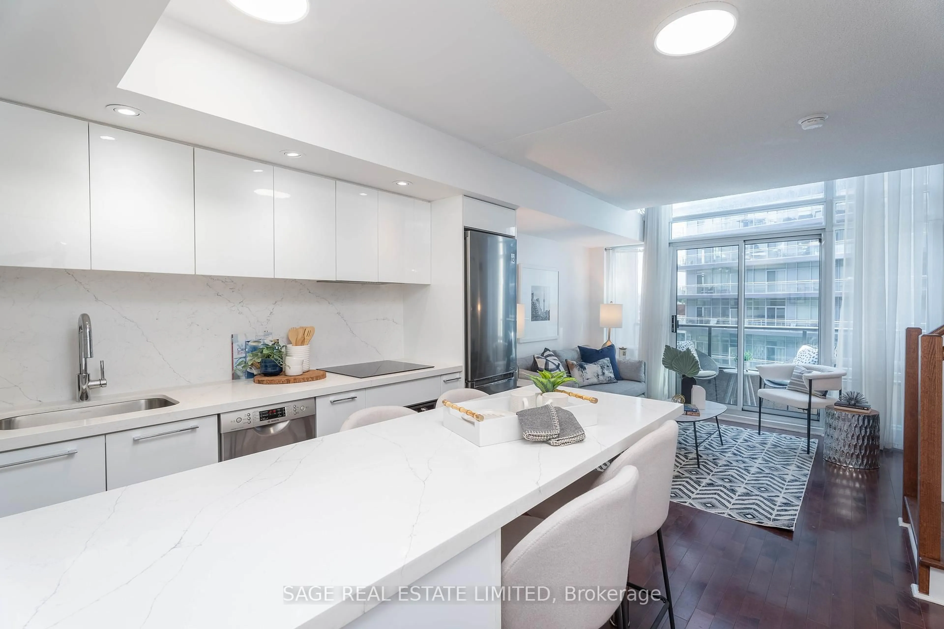 Contemporary kitchen, ceramic/tile floor for 600 Fleet St #832, Toronto Ontario M5V 1B7