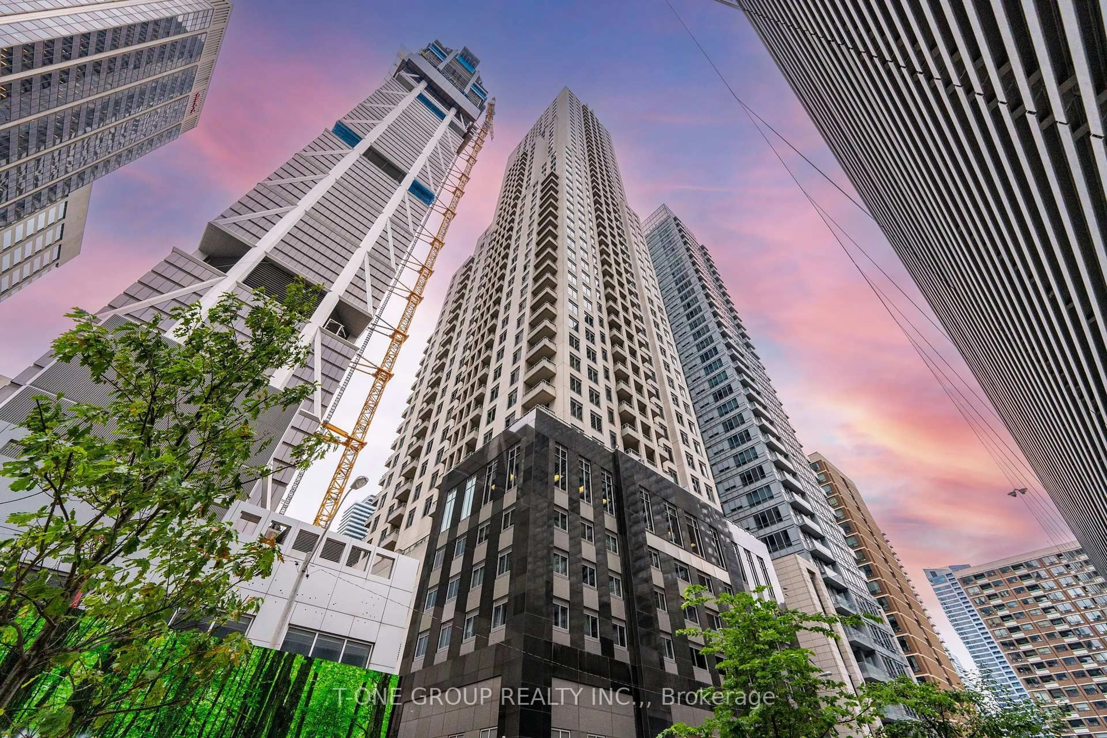 A pic from outside/outdoor area/front of a property/back of a property/a pic from drone, city buildings view from balcony for 35 Balmuto St #1101, Toronto Ontario M4Y 0A3