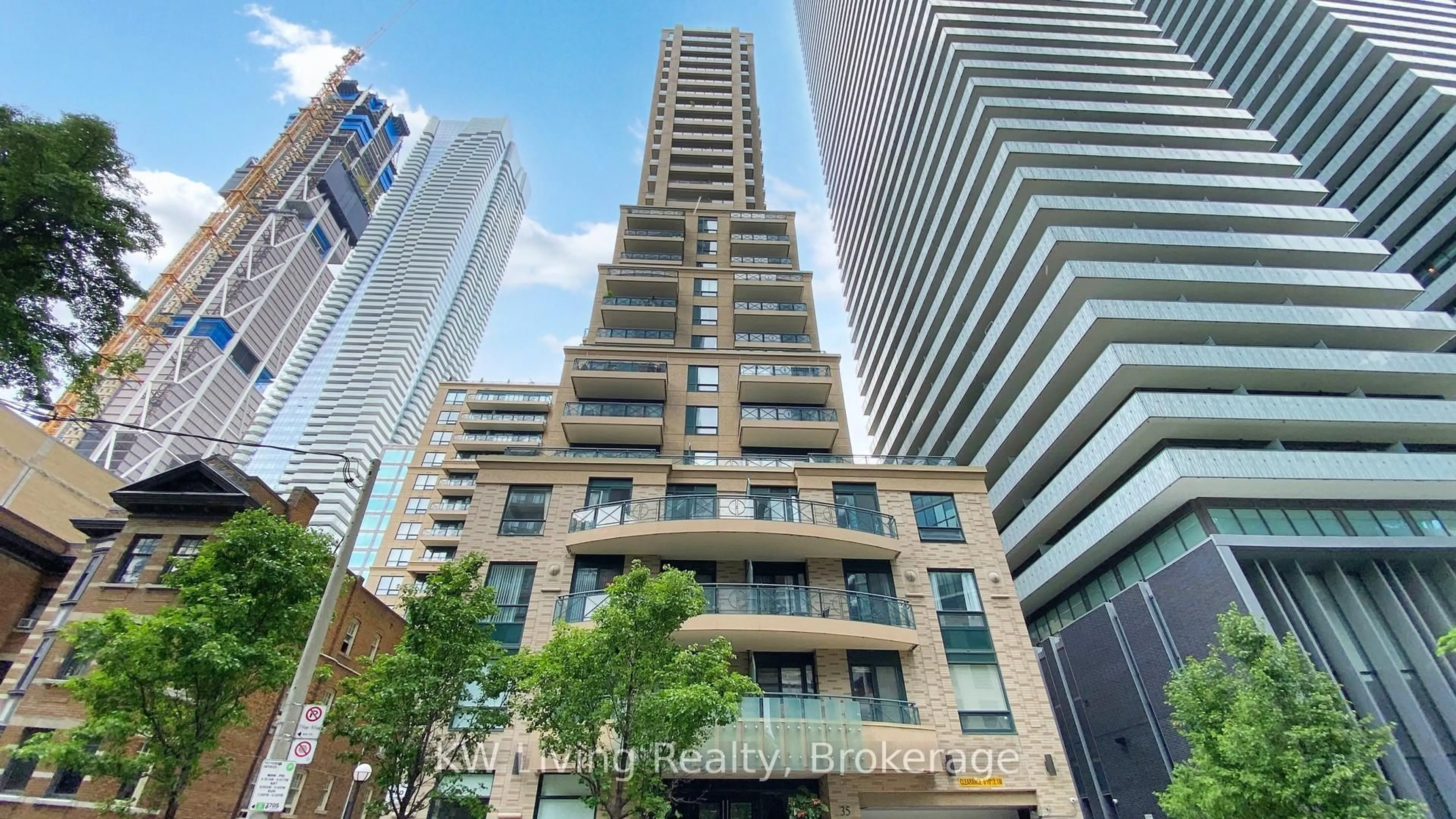 A pic from outside/outdoor area/front of a property/back of a property/a pic from drone, city buildings view from balcony for 35 Hayden St #407, Toronto Ontario M4Y 3C3