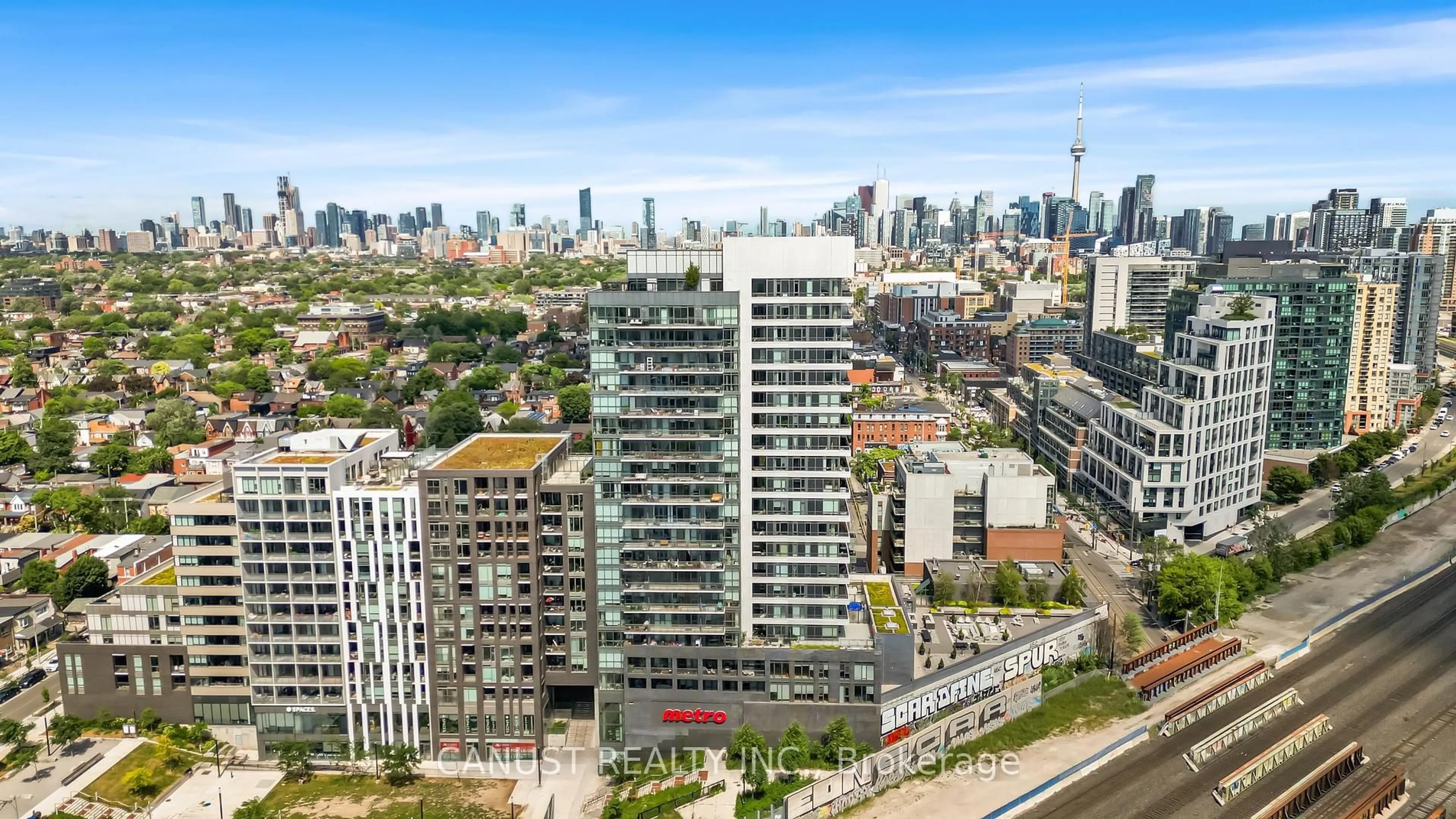 A pic from outside/outdoor area/front of a property/back of a property/a pic from drone, city buildings view from balcony for 20 Minowan Miikan Lane #1906, Toronto Ontario M6J 0E5