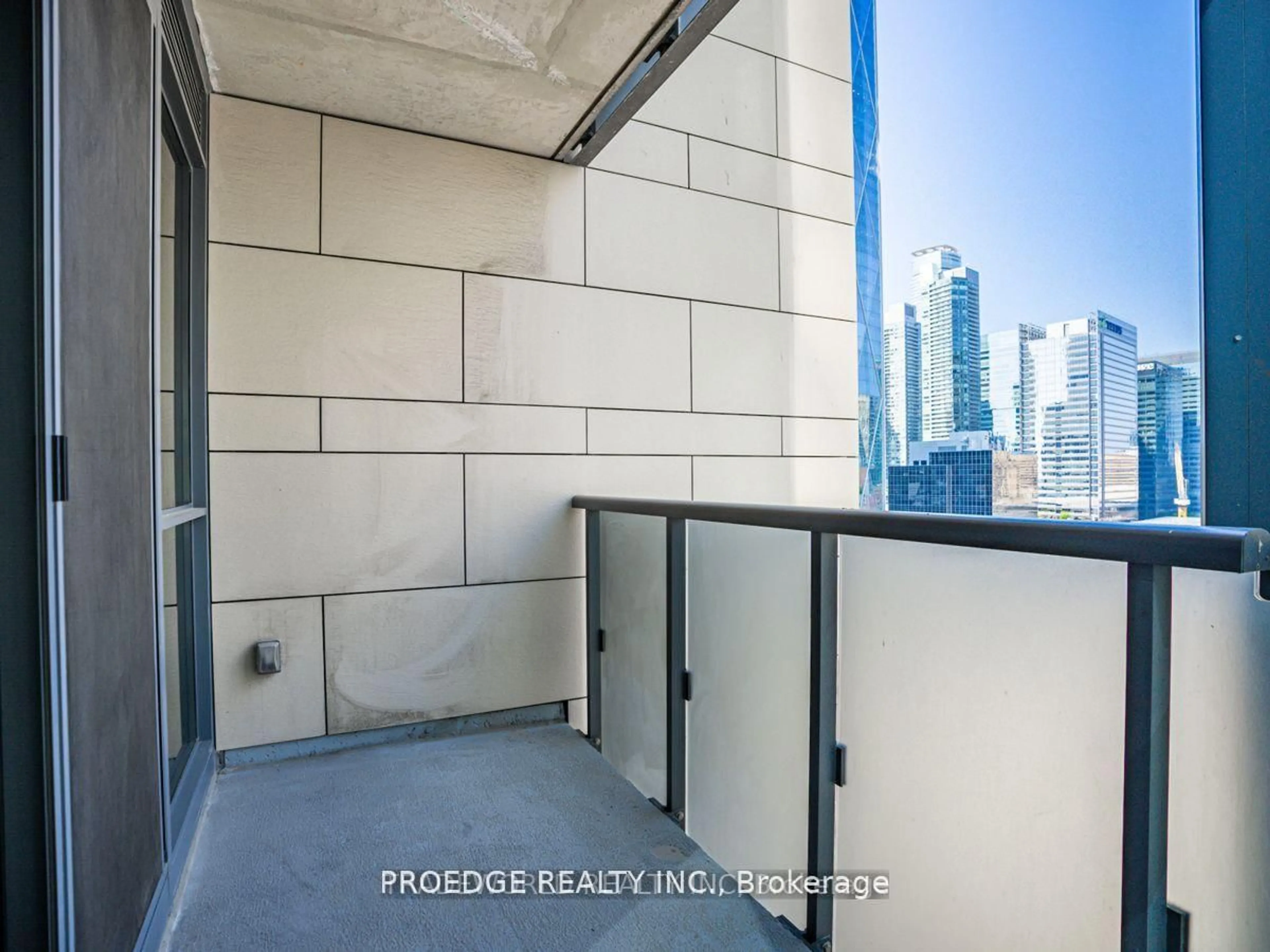 Balcony in the apartment, city buildings view from balcony for 1 The Esplanade St #1504, Toronto Ontario M5E 0A8