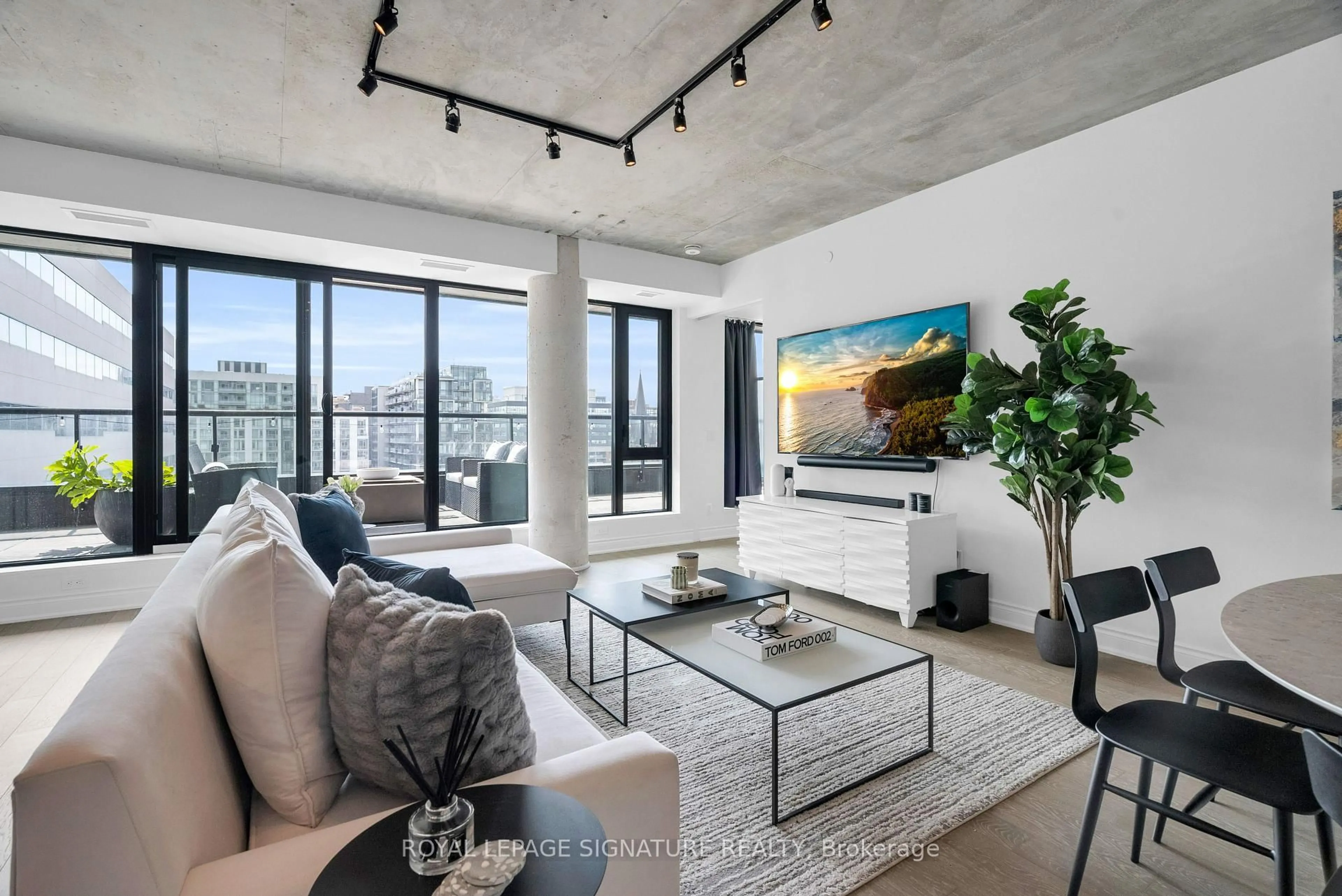 Living room with furniture, cement floor for 608 Richmond St #1105, Toronto Ontario M5V 0N9