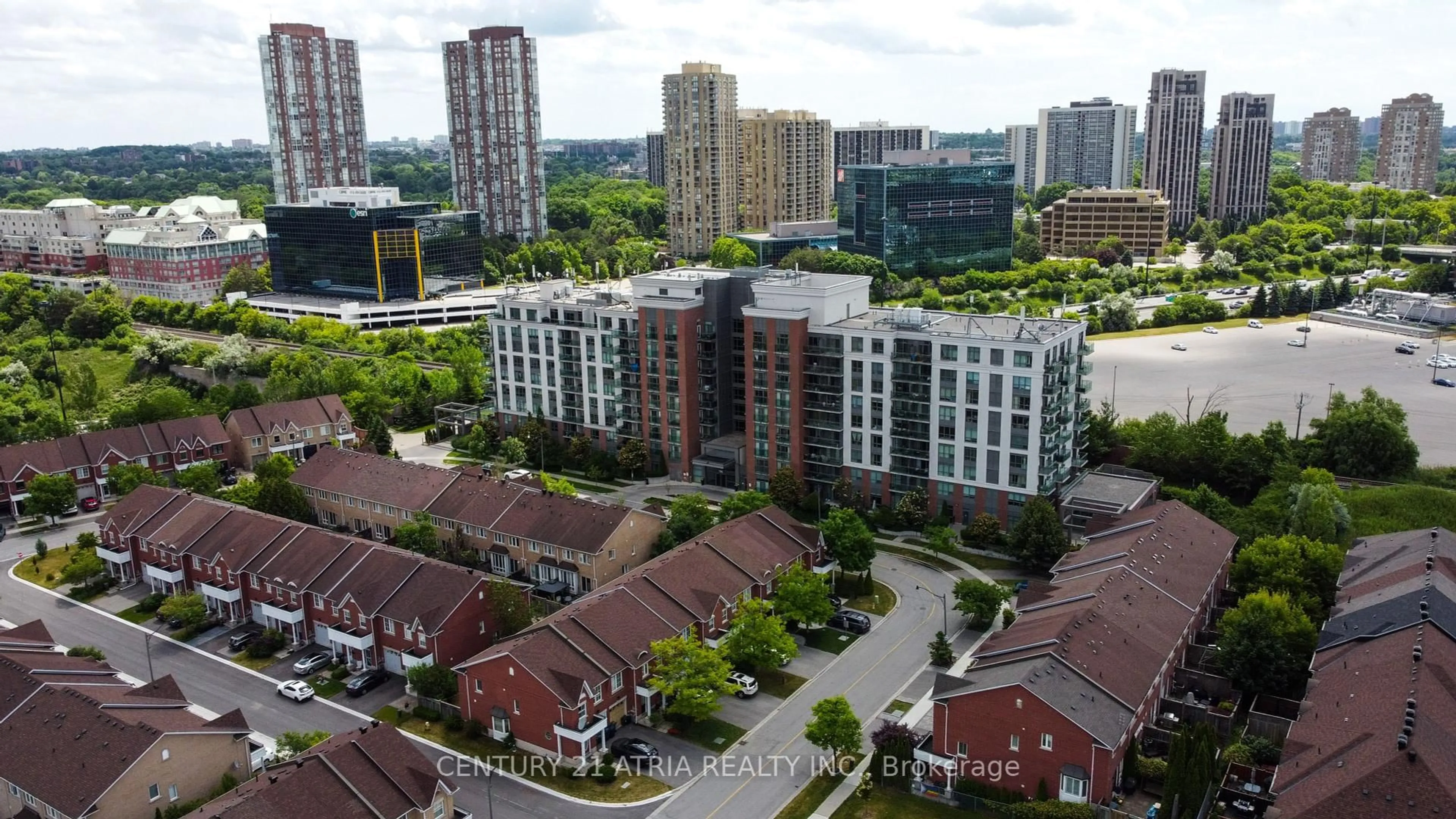 A pic from outside/outdoor area/front of a property/back of a property/a pic from drone, city buildings view from balcony for 120 Dallimore Circ #513, Toronto Ontario M3C 4J1