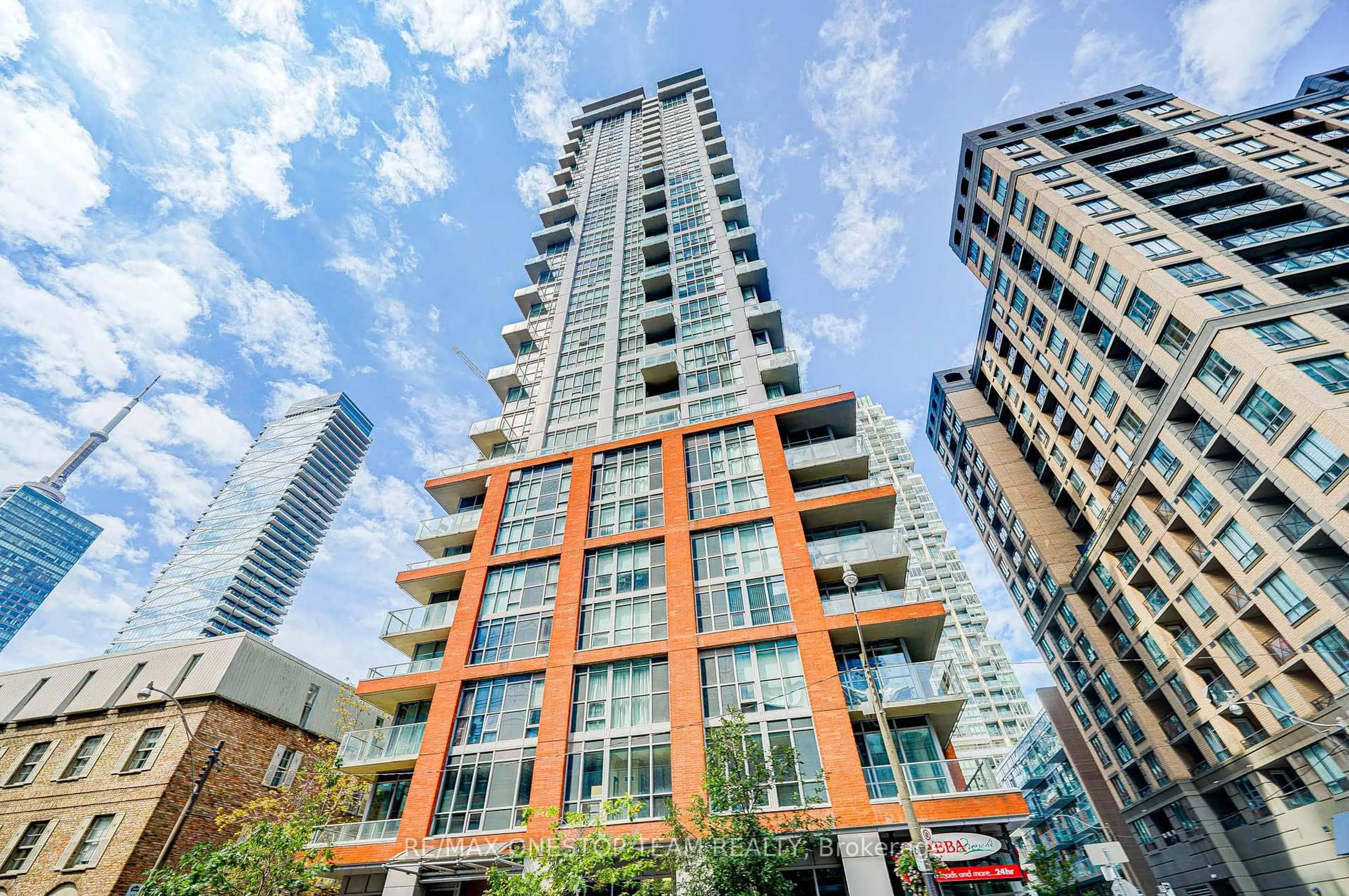Patio, city buildings view from balcony for 126 Simcoe St #2608, Toronto Ontario M5H 4E6
