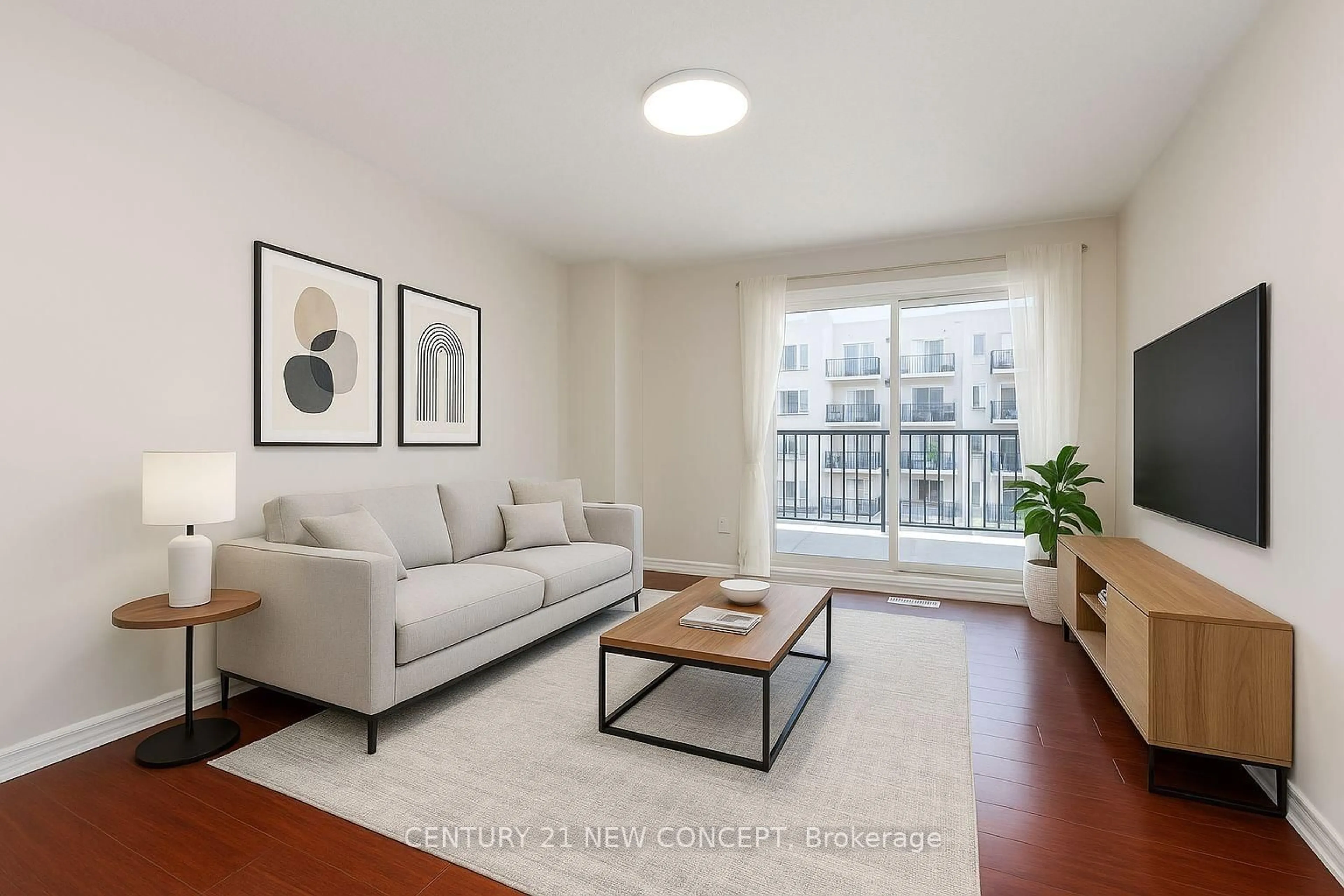 Living room with furniture, wood/laminate floor for 165 Cherokee Blvd #136, Toronto Ontario M2J 4T7
