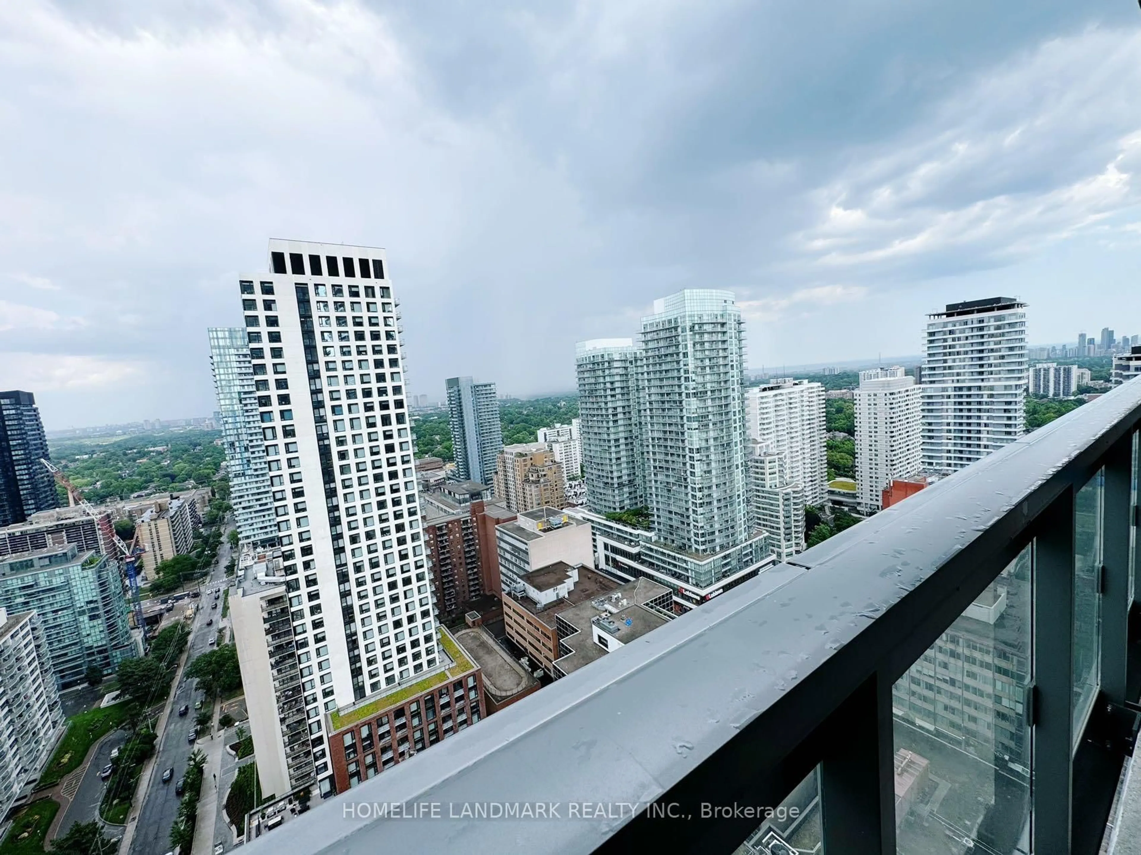 Balcony in the apartment, city buildings view from balcony for 39 Roehampton Ave #2810, Toronto Ontario M4P 1P9