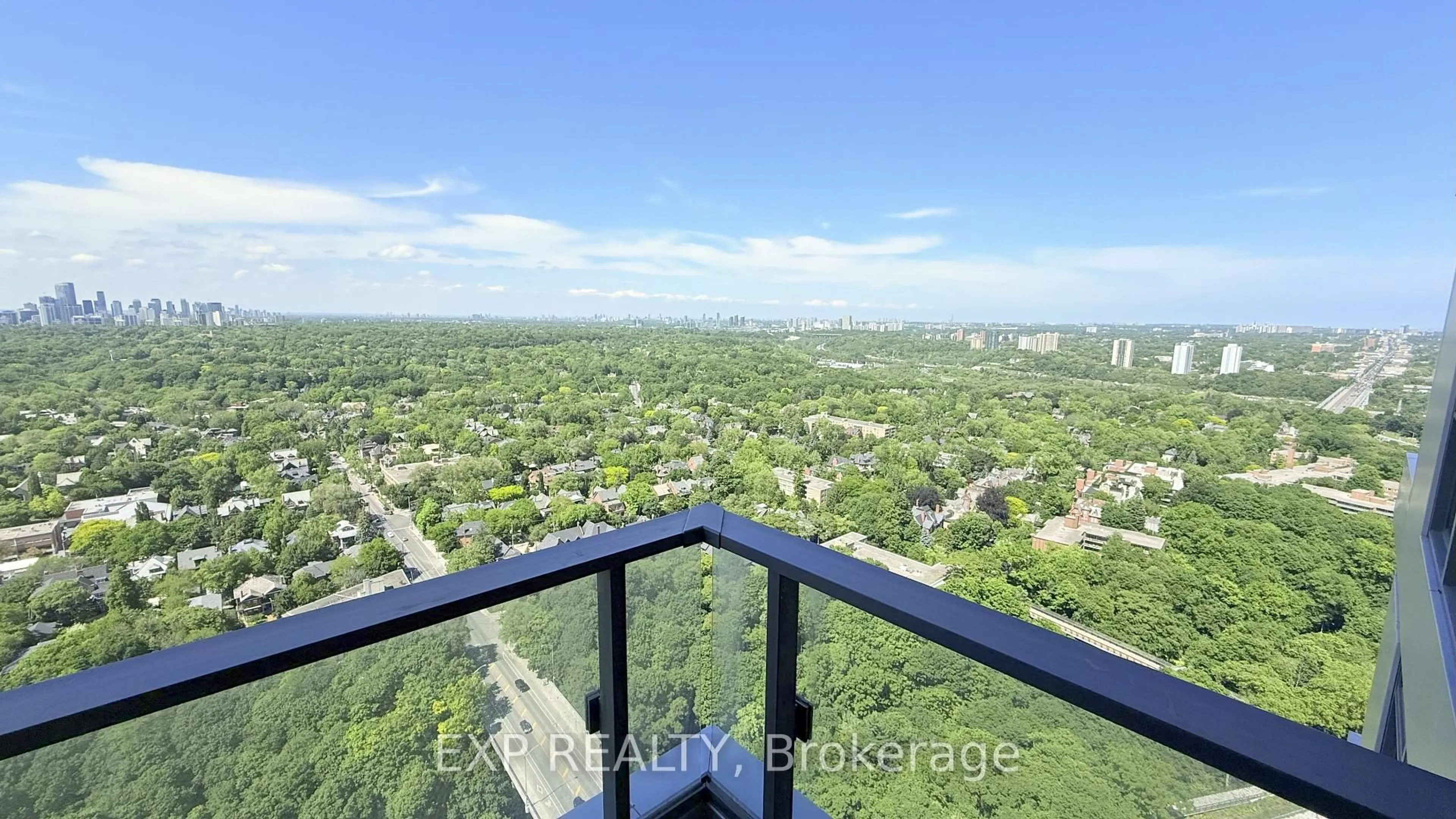 Balcony in the apartment, city buildings view from balcony for 395 Bloor St #3306, Toronto Ontario M4W 0B4
