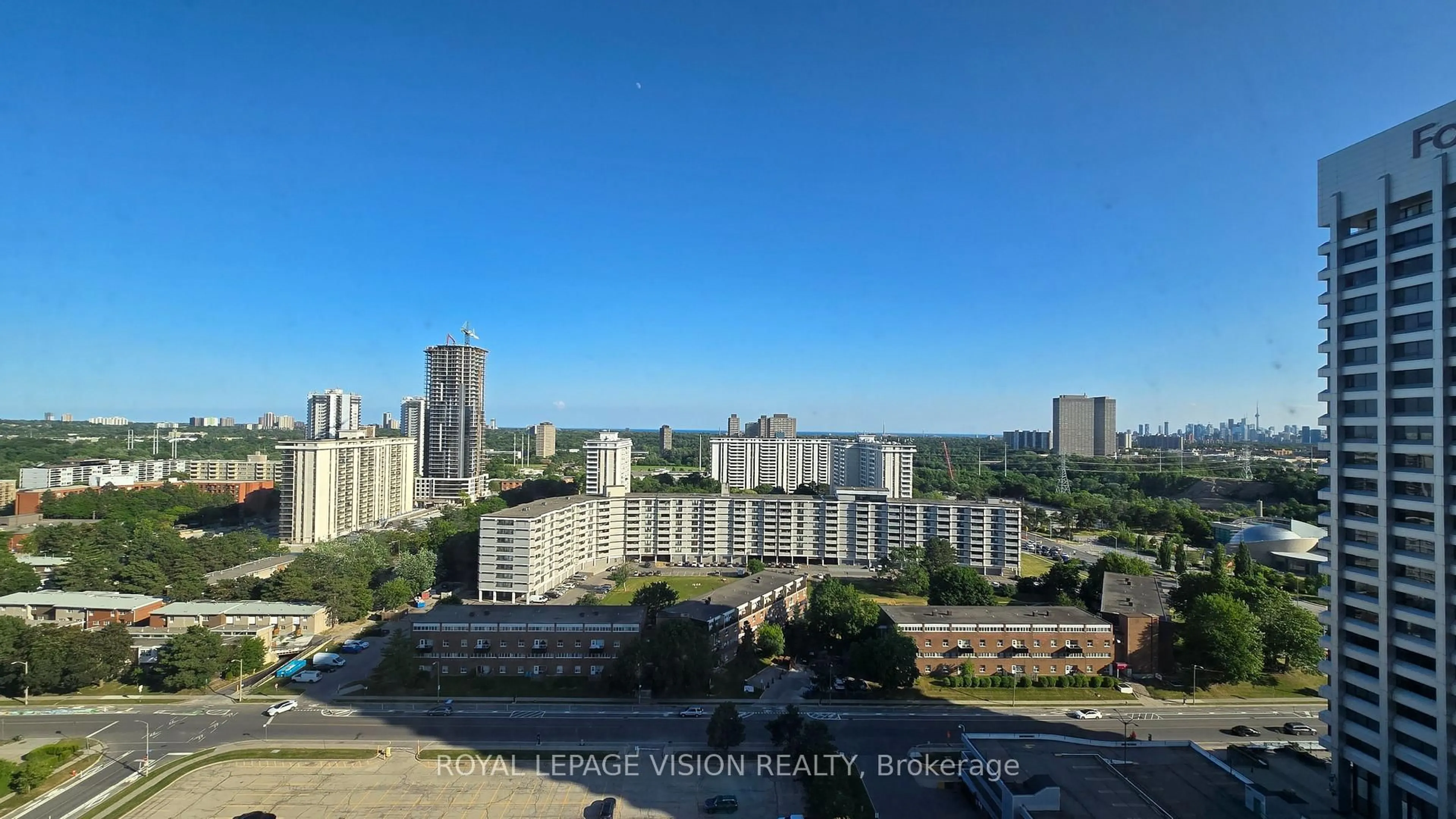 A pic from outside/outdoor area/front of a property/back of a property/a pic from drone, city buildings view from balcony for 2 Sonic Way #1909, Toronto Ontario M3C 0P2