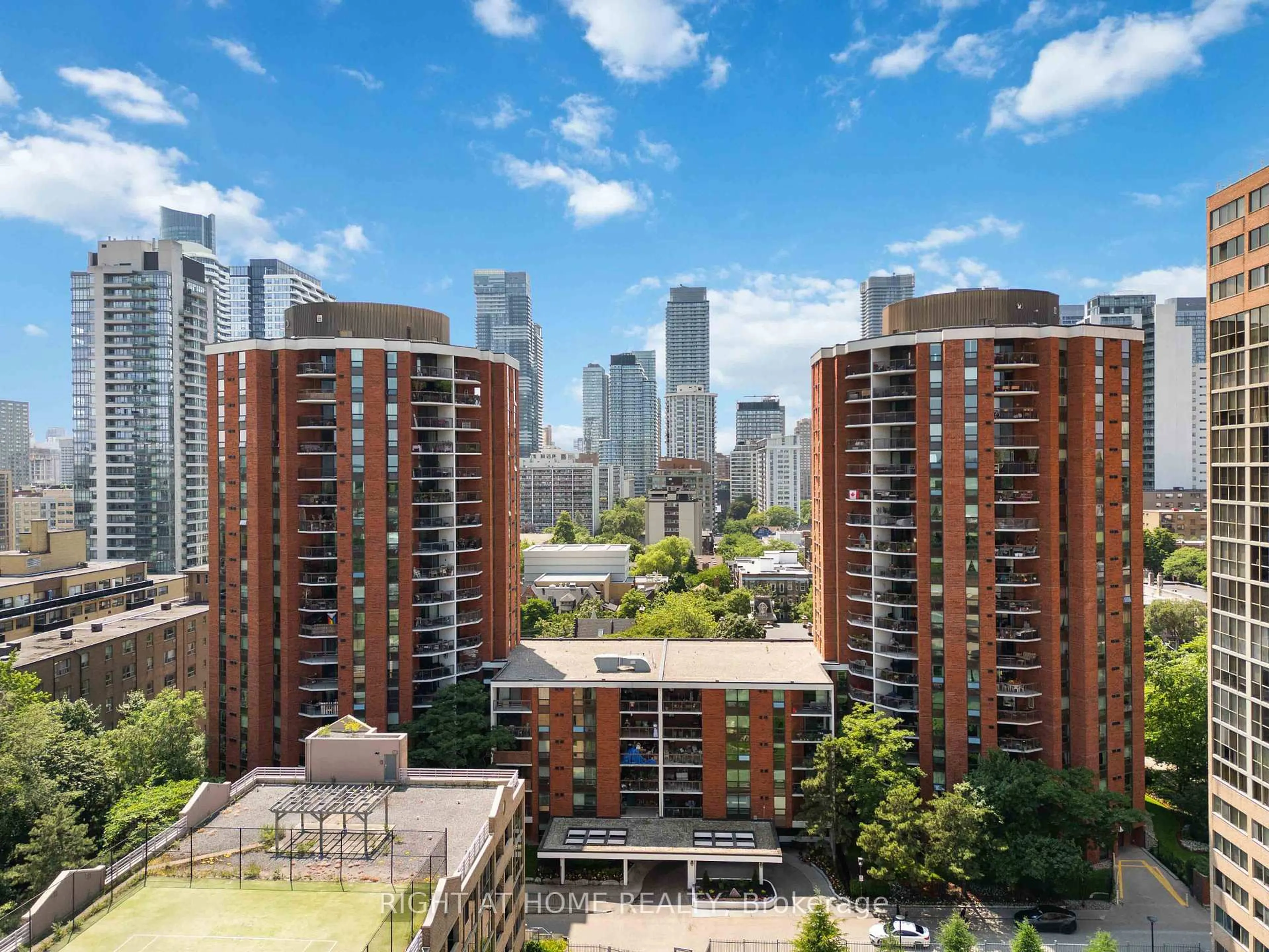 A pic from outside/outdoor area/front of a property/back of a property/a pic from drone, city buildings view from balcony for 77 Maitland Pl #1906, Toronto Ontario M4Y 2V6