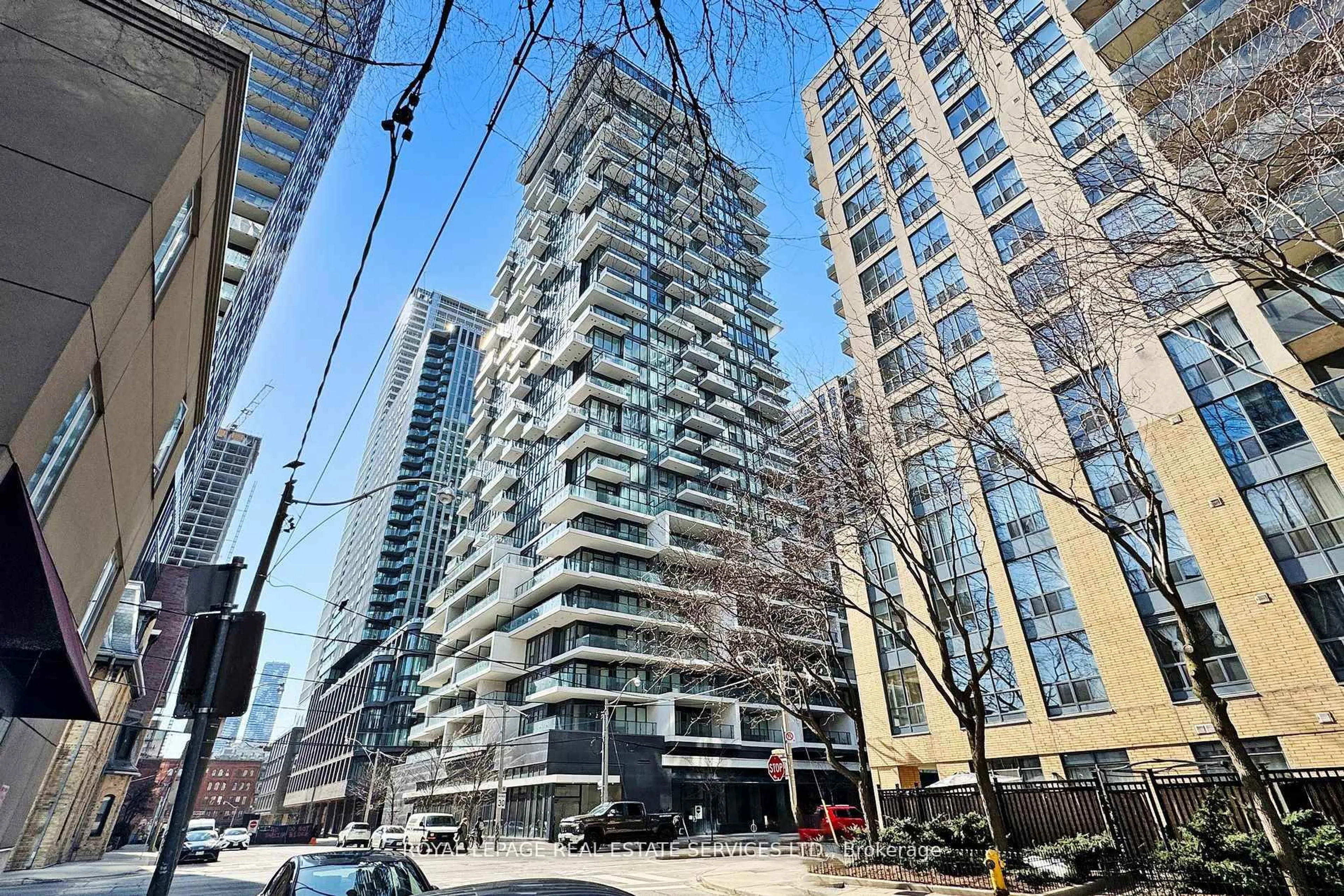 Patio, city buildings view from balcony for 77 Shuter St #612, Toronto Ontario M5B 0B8