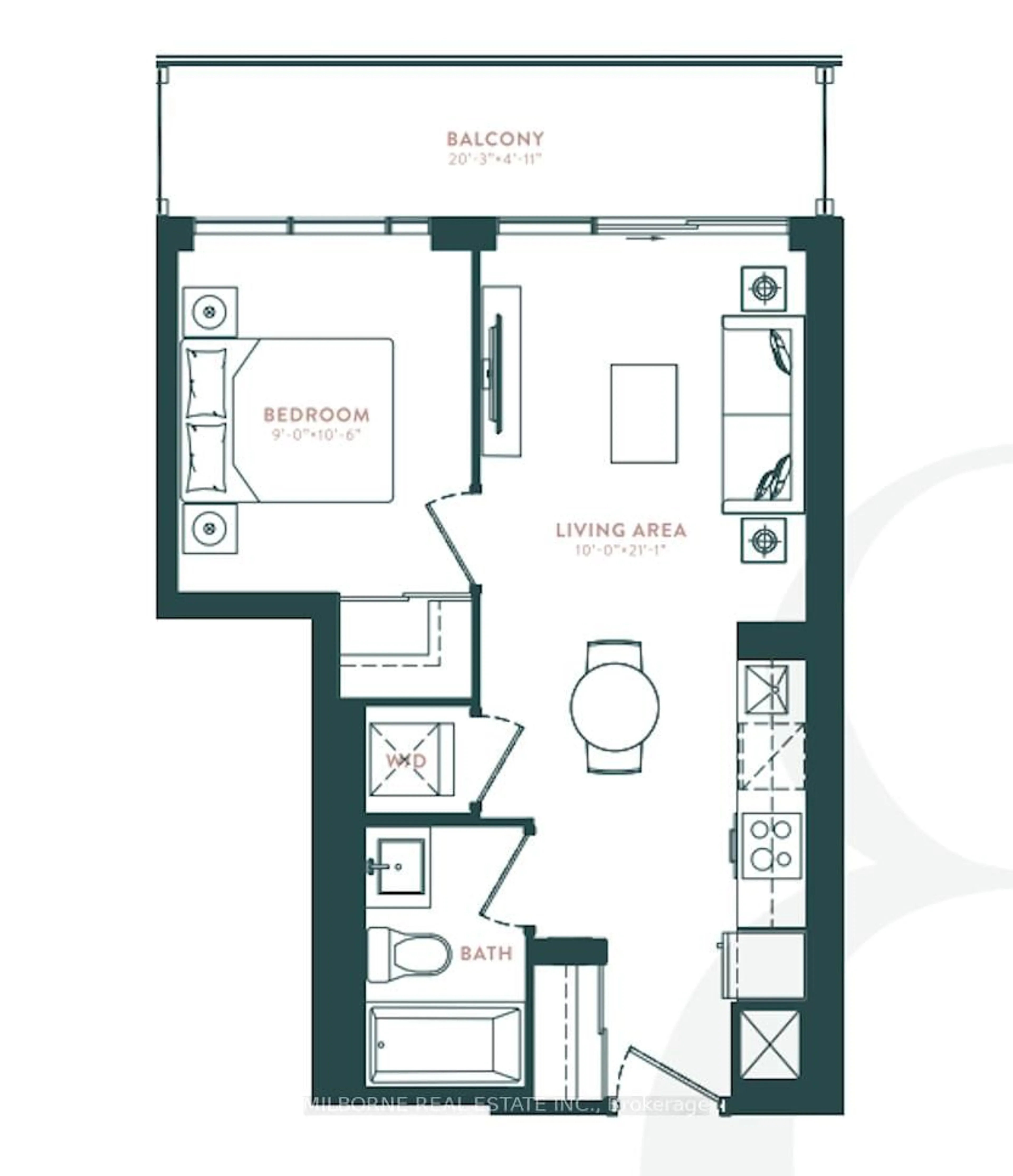 Floor plan for 5 Defries St #3411, Toronto Ontario M5A 0W7