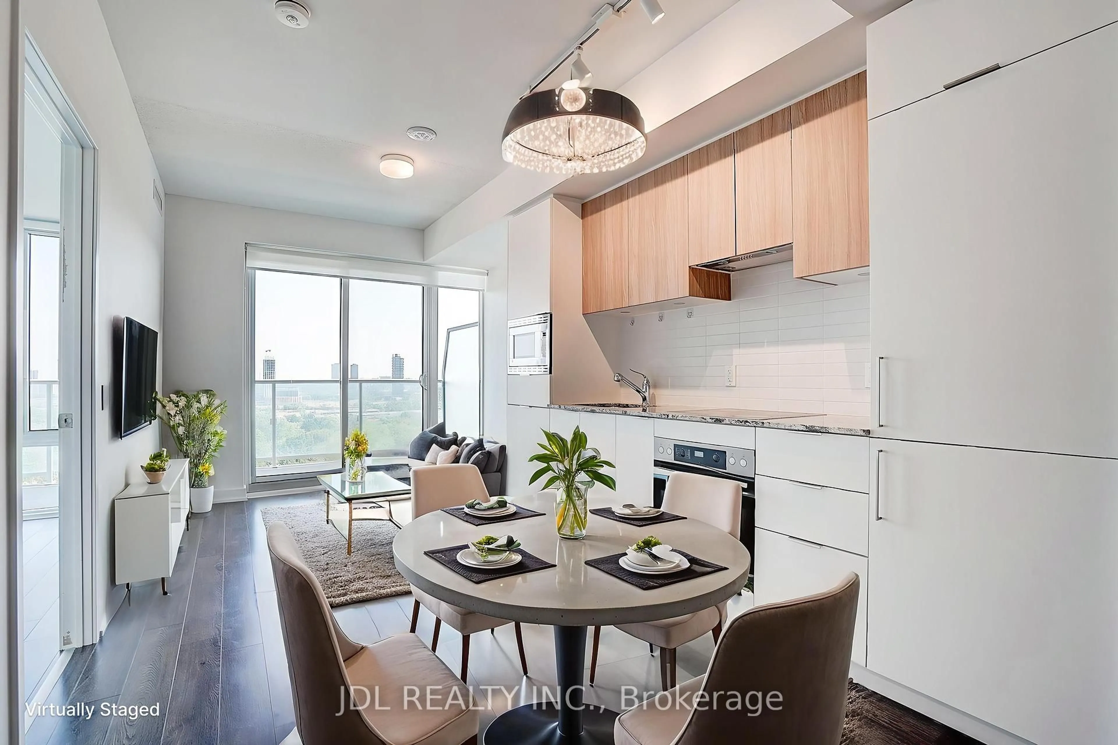 Open concept kitchen, wood/laminate floor for 20 O'Neill Rd #1213, Toronto Ontario M3C 0R2
