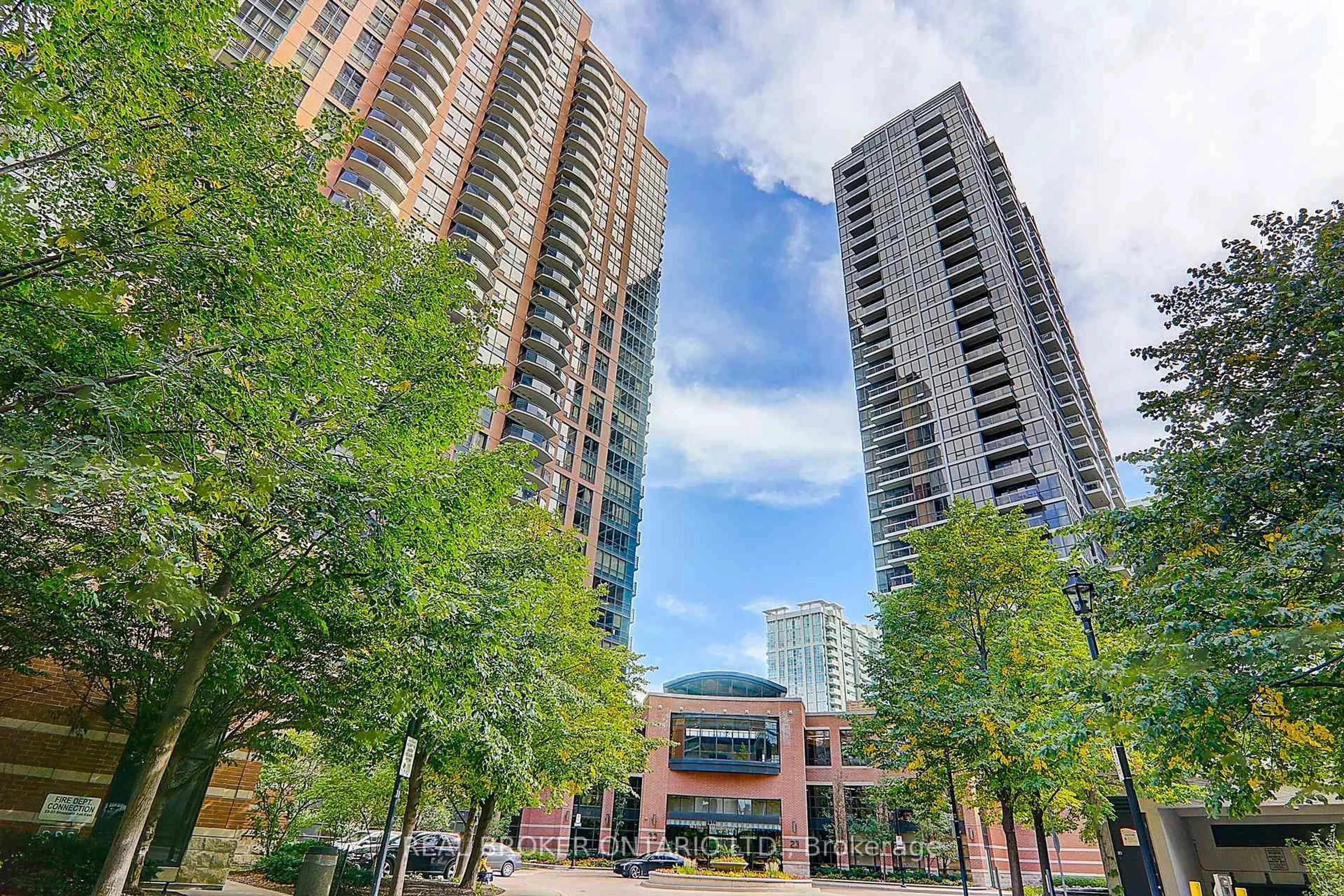 Patio, city buildings view from balcony for 23 Sheppard Ave #2104, Toronto Ontario M2N 0C8