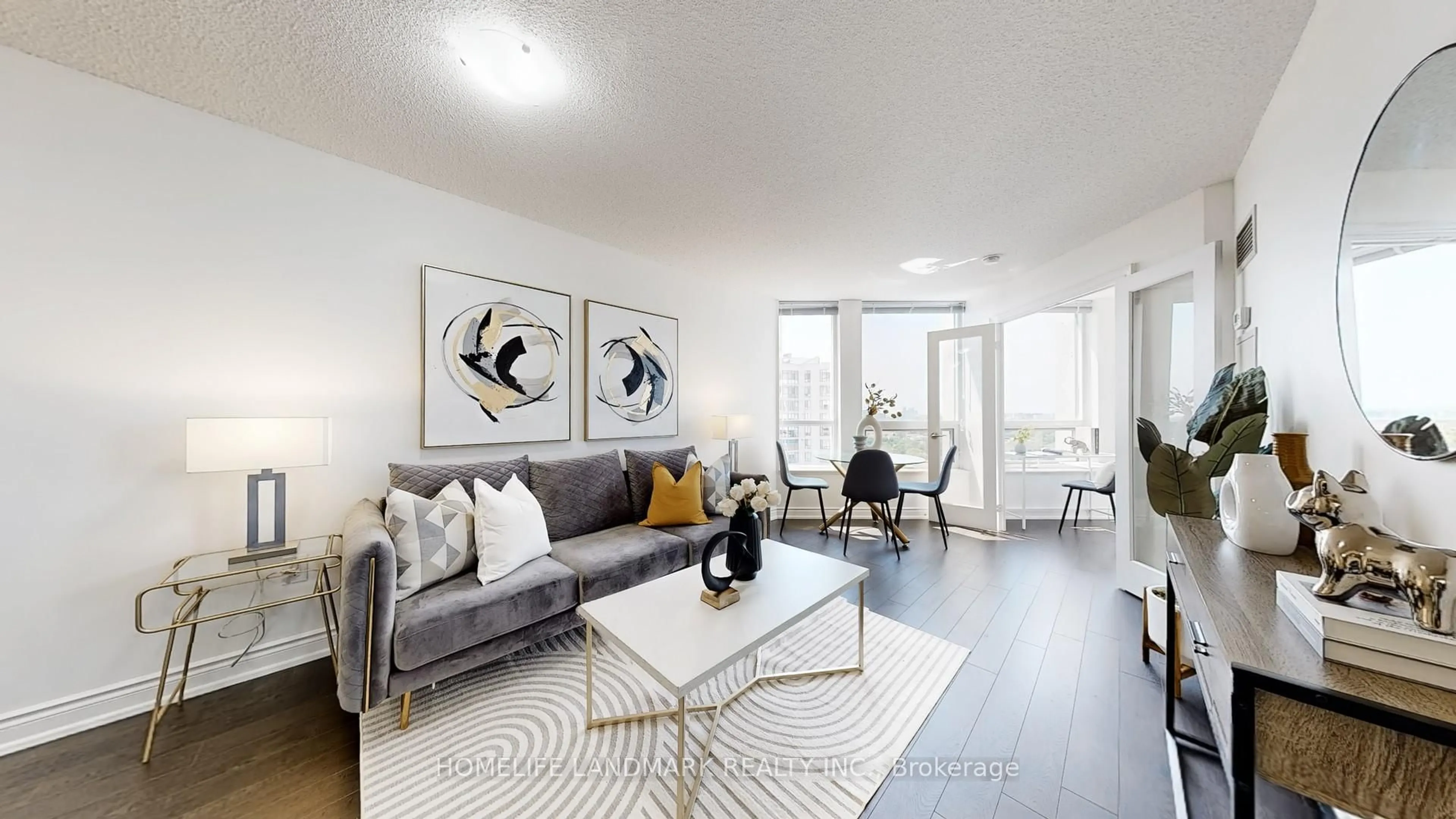 Living room with furniture, wood/laminate floor for 500 Doris Ave #1730, Toronto Ontario M2N 0C1